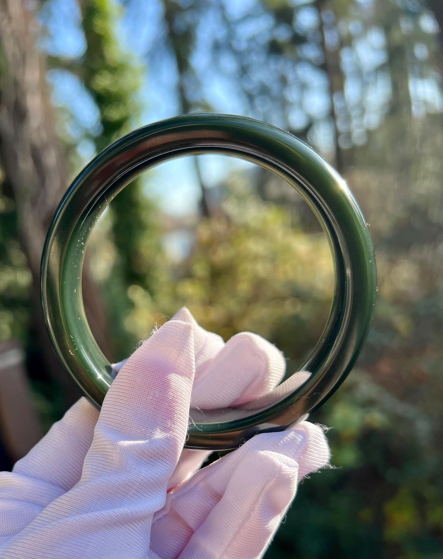 61mm Certified natural hetian jade /Golmud black green Nephrite bangle/ bracelet/天然精品和田玉 格尔木细料黑青玉手镯 青蓝调 直切正圈手镯 平安镯 非常油#6464 一细以上