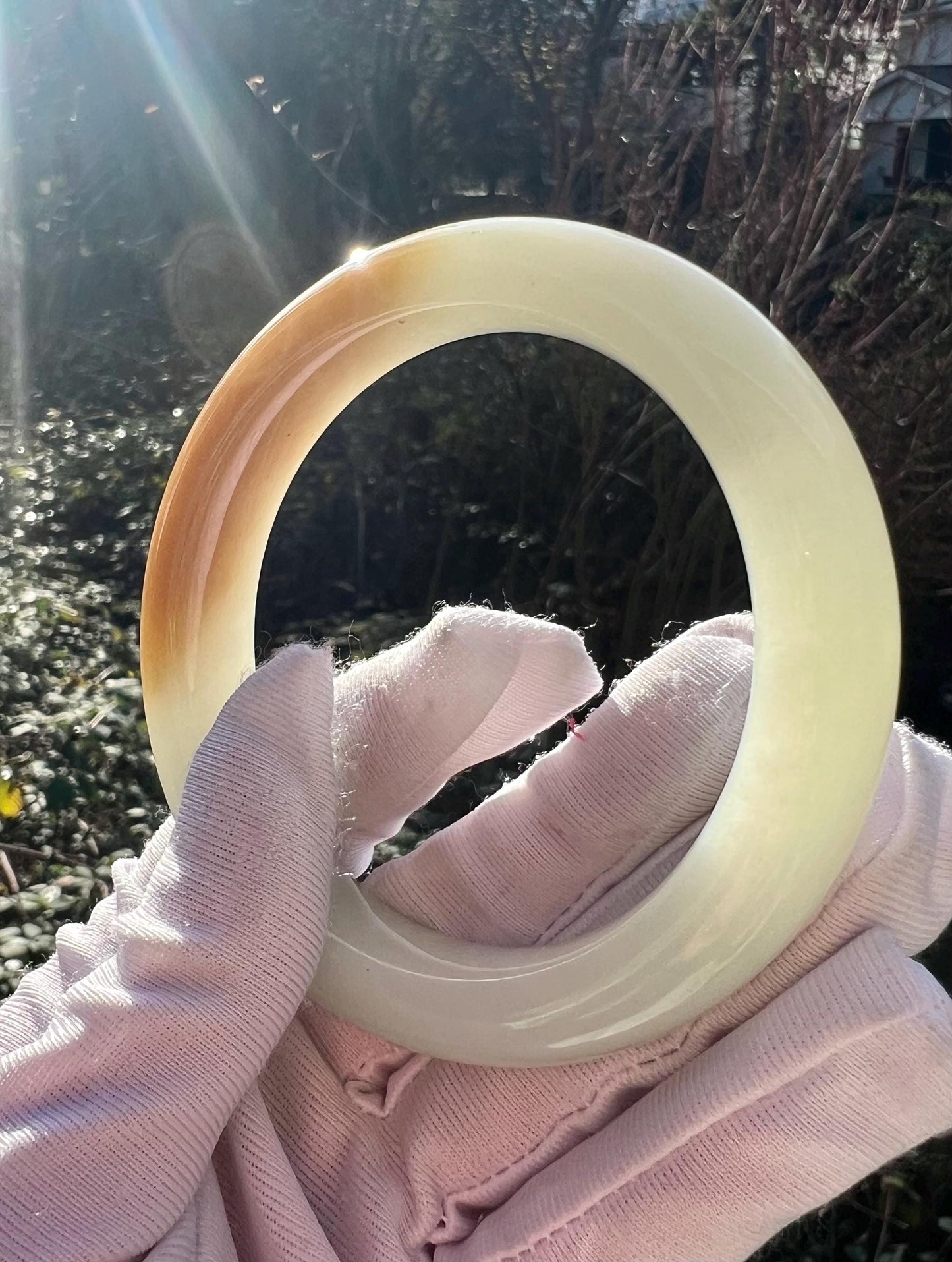 60.2mm Certified natural Hetian jade /Siberian brown White Nephrite bangle/bracelet/天然精品和田玉 俄料糖白玉手镯 糖玉白玉平安镯 #1414