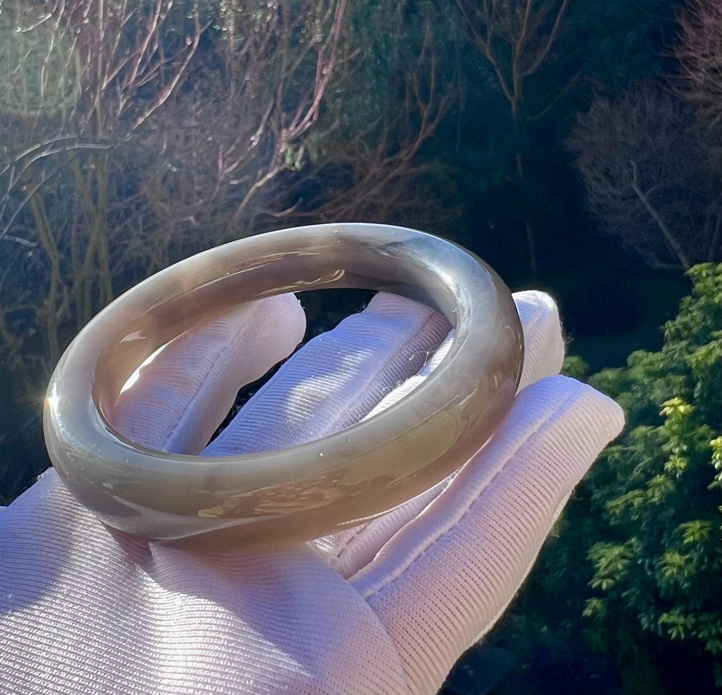 54.7mm Certified natural Hetian jade Qinghai nephrite bangle bracelet/rich purple nephrite/紫气东来 天然和田玉 青海老矿深烟紫玉 正圈手镯 平安镯 冰糯油润起胶感 #0650