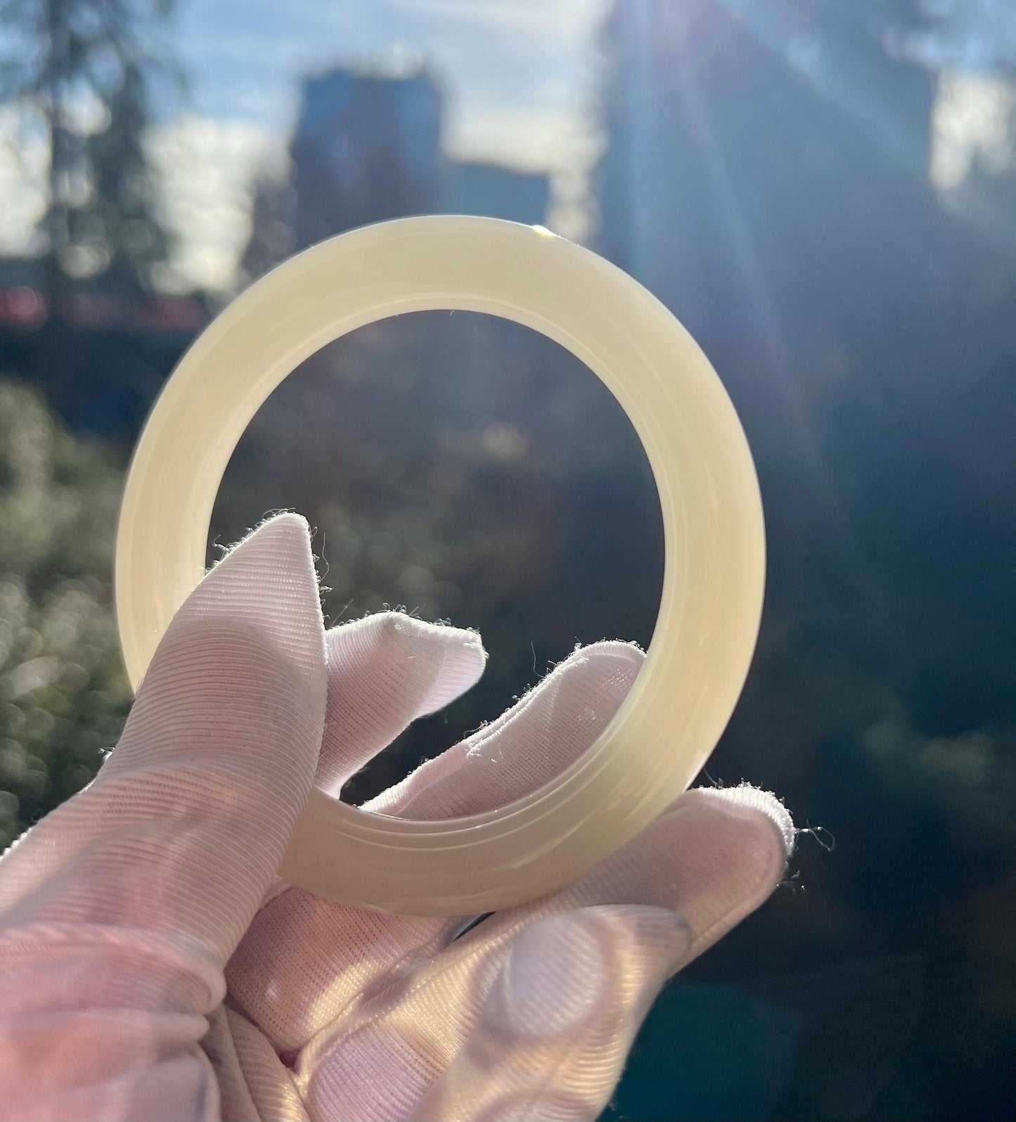 56.2mm Certified natural Hetian jade Qinghai old mine nephrite bangle bracelet/rich lotus pink nephrite/天然精品和田玉 青海老料藕粉手镯 圆条镯 冰料浓藕粉 冰润糯 #4116