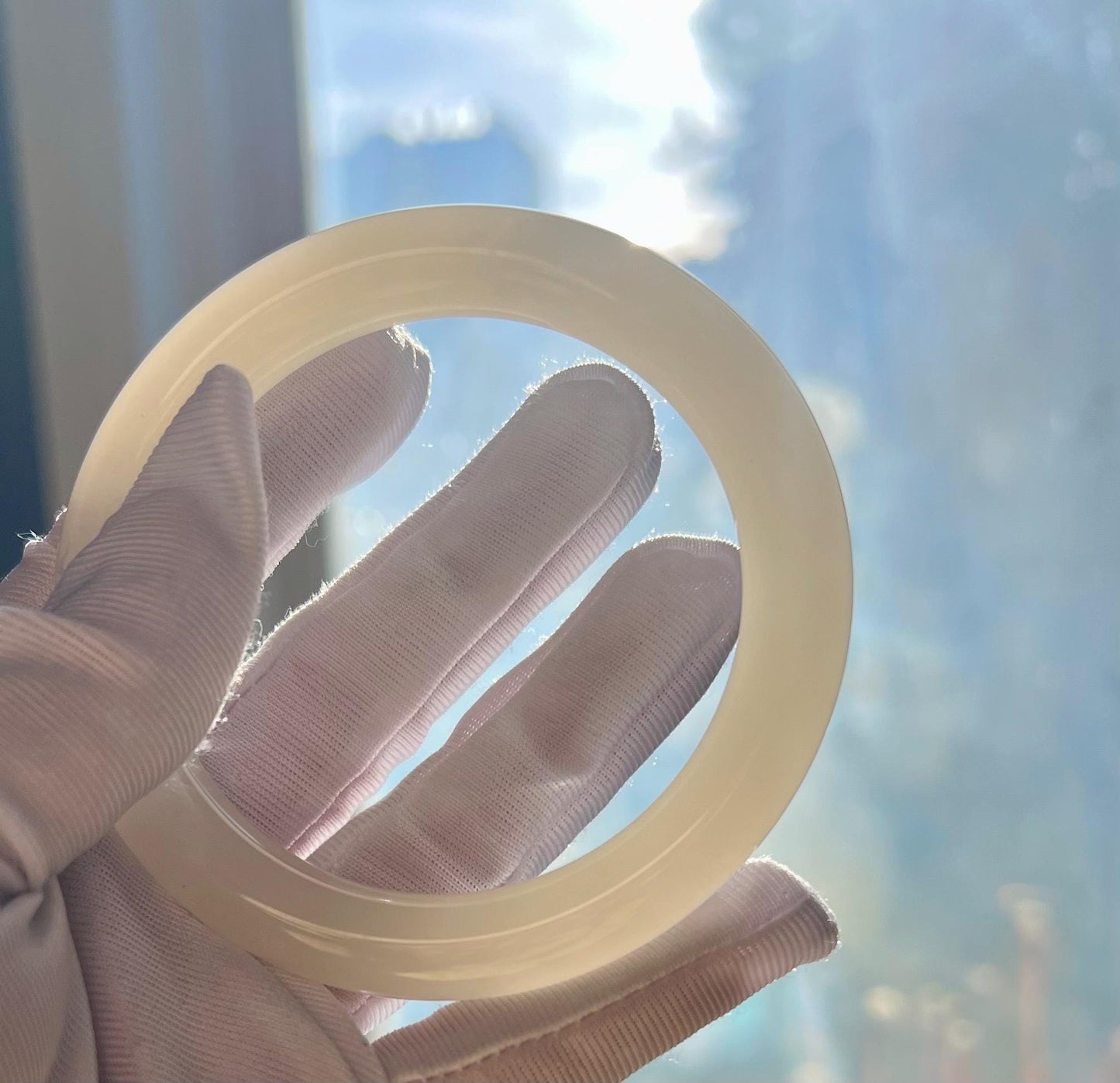 56.2mm Certified natural Hetian jade Qinghai old mine nephrite bangle bracelet/rich lotus pink nephrite/天然精品和田玉 青海老料藕粉手镯 圆条镯 冰料浓藕粉 冰润糯 #4116