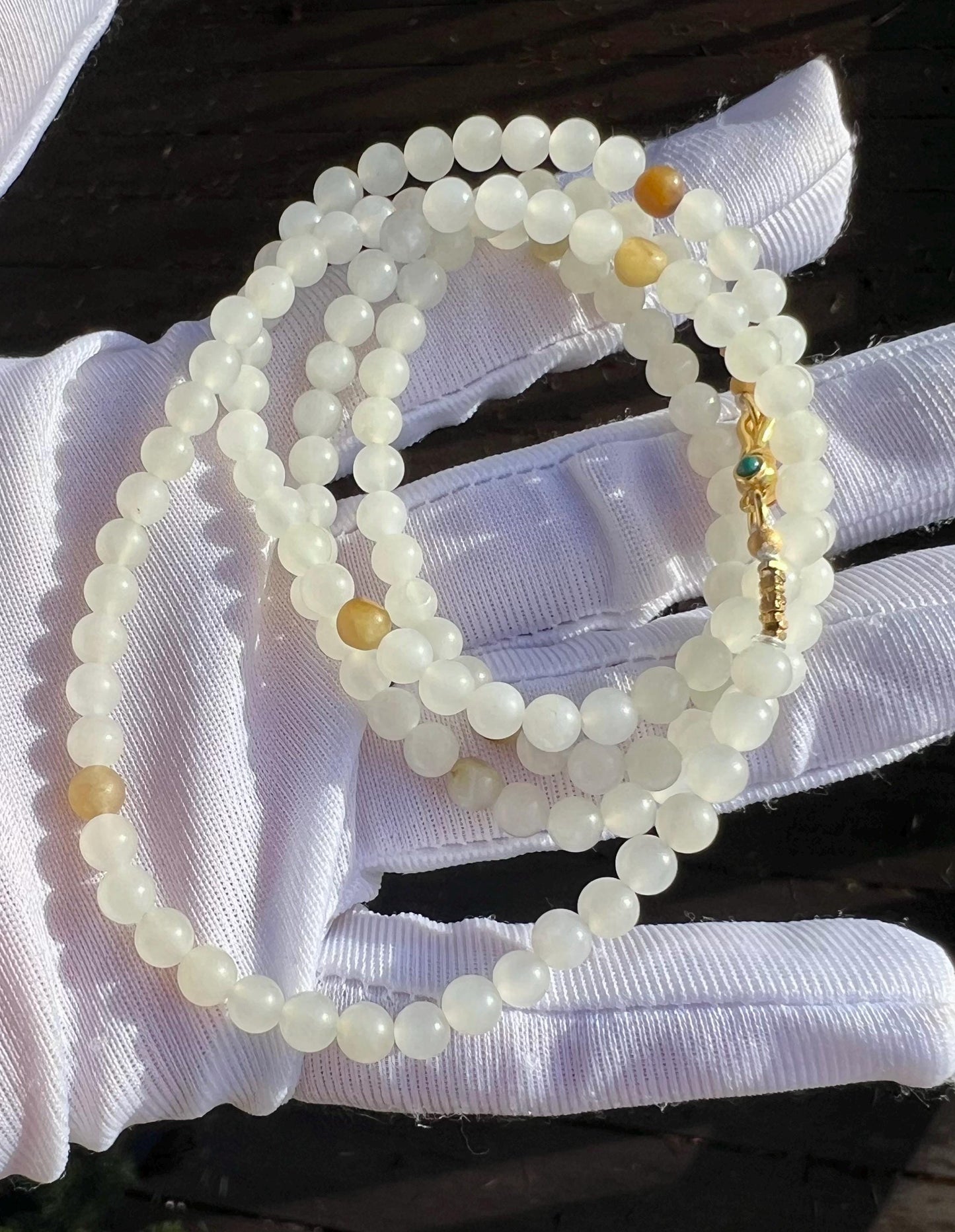 4.5mm Certified natural hetian Jade/Hetian white nephrite pebble beads necklace/天然精品和田玉 和田籽料白玉 项链 万能链 #1684 多颗带皮珠