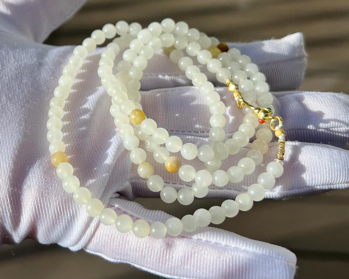 4.5mm Certified natural hetian Jade/Hetian white nephrite pebble beads necklace/天然精品和田玉 和田籽料白玉 项链 万能链 #1684 多颗带皮珠