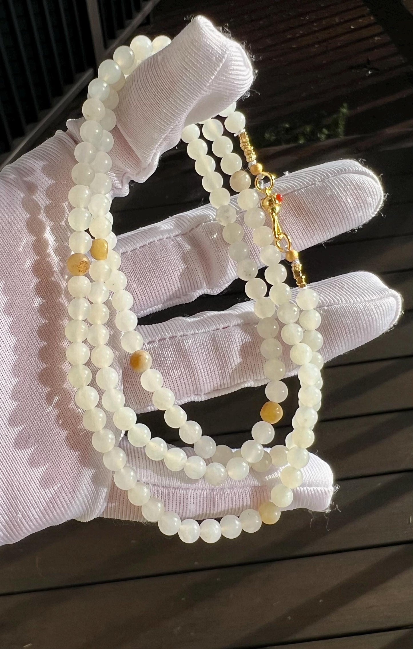 4.5mm Certified natural hetian Jade/Hetian white nephrite pebble beads necklace/天然精品和田玉 和田籽料白玉 项链 万能链 #1684 多颗带皮珠