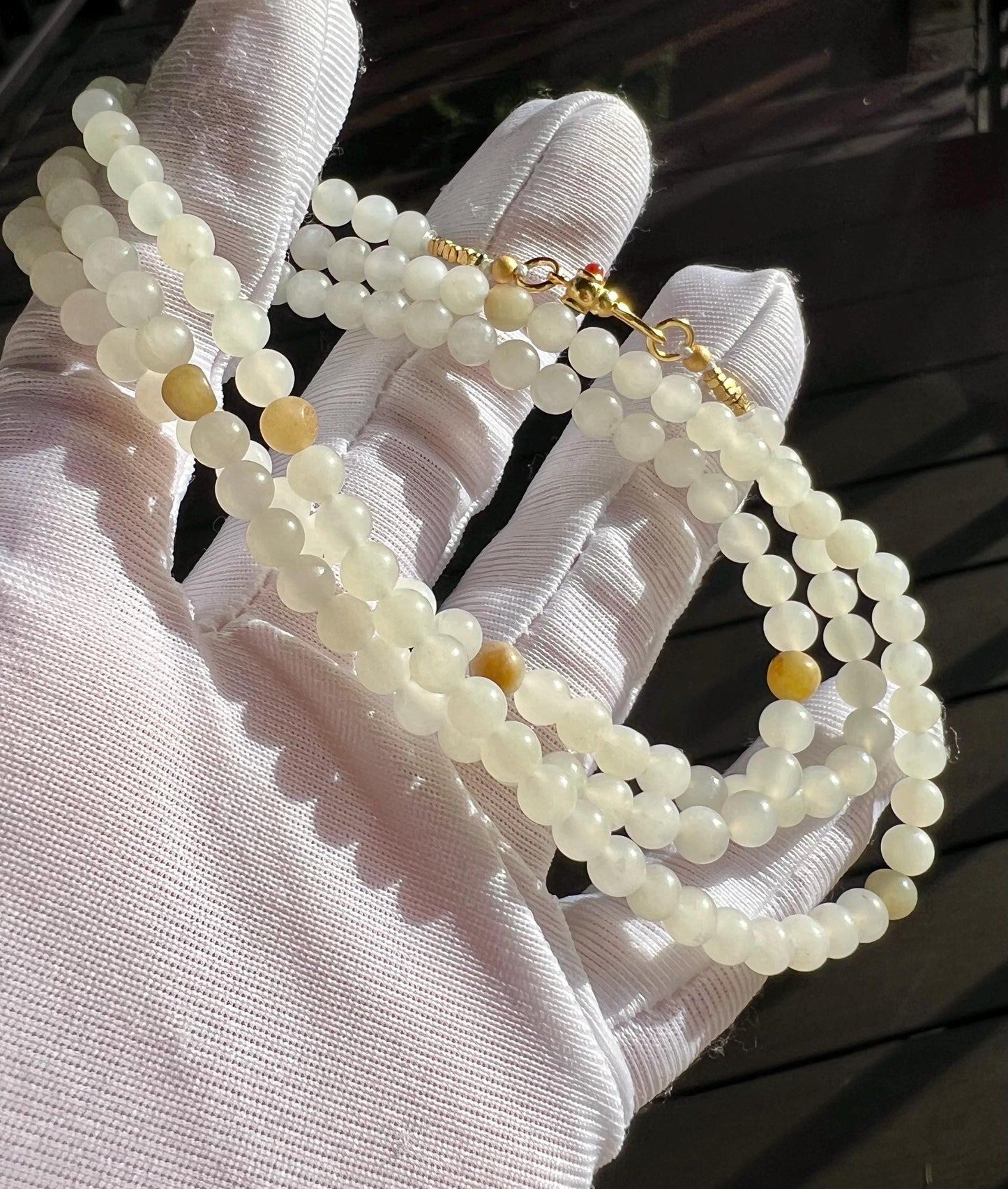 4.5mm Certified natural hetian Jade/Hetian white nephrite pebble beads necklace/天然精品和田玉 和田籽料白玉 项链 万能链 #1684 多颗带皮珠