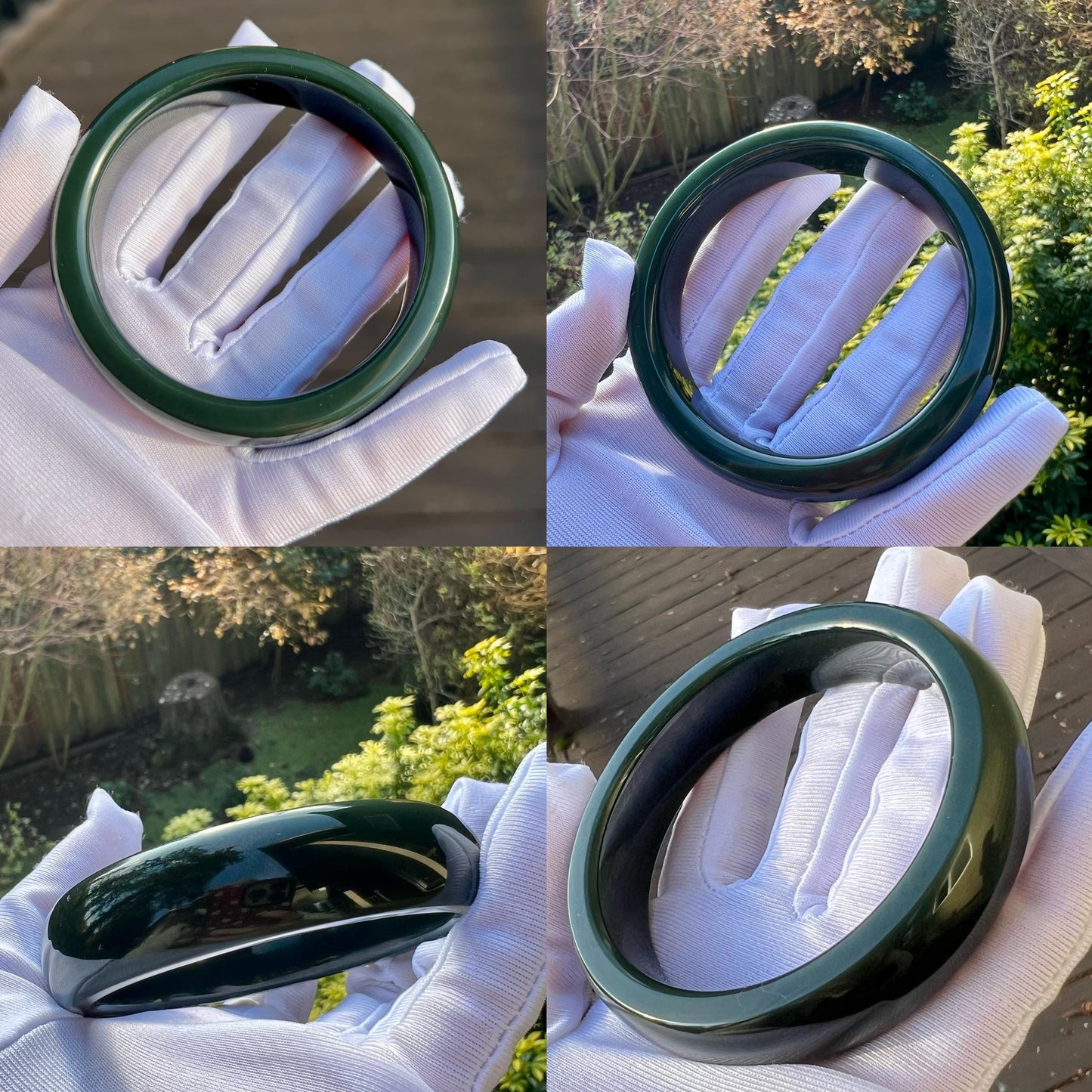 61mm Certified natural hetian jade /Golmud black green Nephrite bangle/ bracelet/天然精品和田玉 格尔木细料黑青玉手镯 青蓝调 直切正圈手镯 平安镯 非常油#6464 一细以上