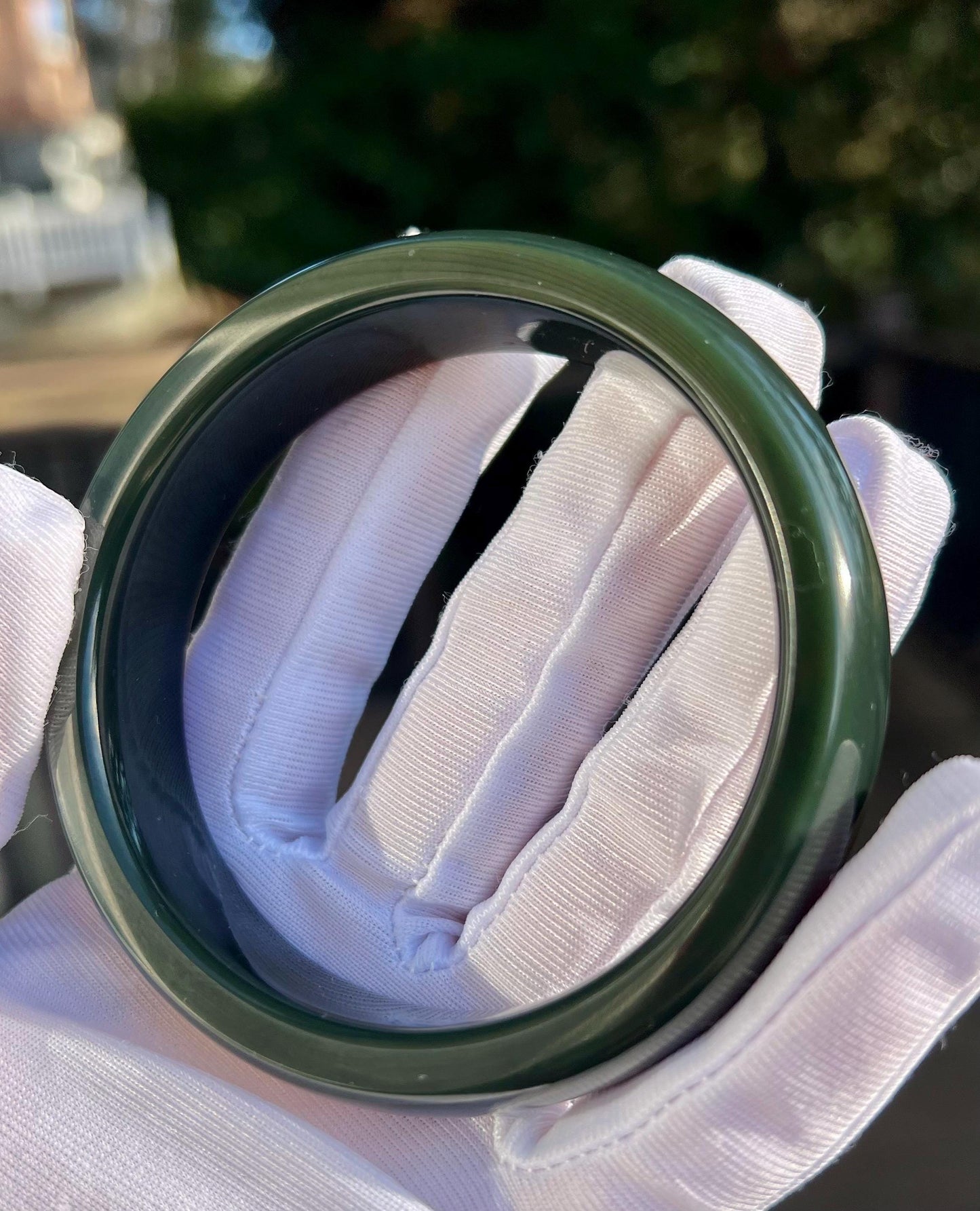 61mm Certified natural hetian jade /Golmud black green Nephrite bangle/ bracelet/天然精品和田玉 格尔木细料黑青玉手镯 青蓝调 直切正圈手镯 平安镯 非常油#6464 一细以上
