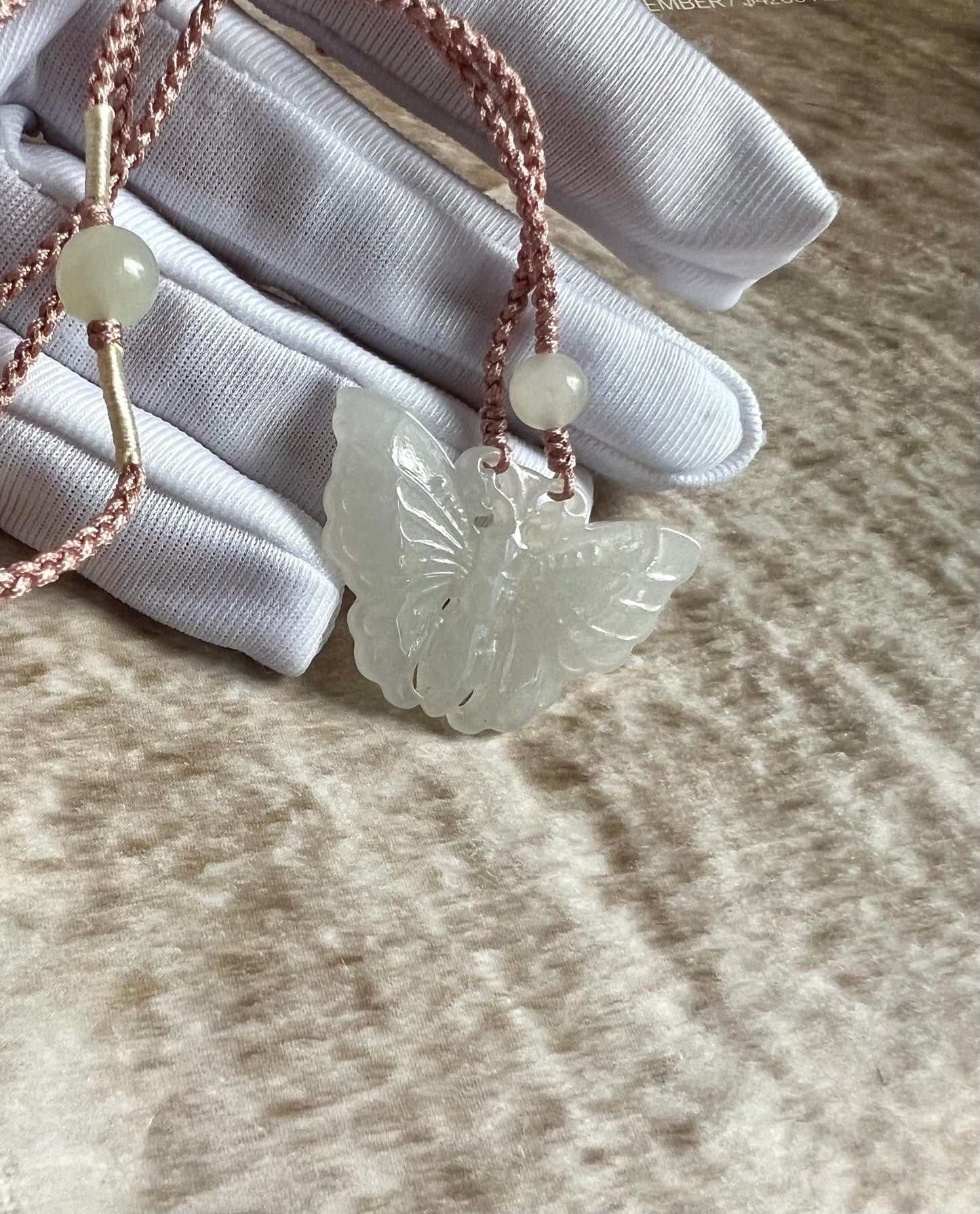 Certified Natural hetian jade Qinghai icy Nephrite 3D Carved butterfly /white nephrite butterfly pendant necklace天然和田玉青海白玉/粉白立体雕刻蝴蝶吊坠#0215