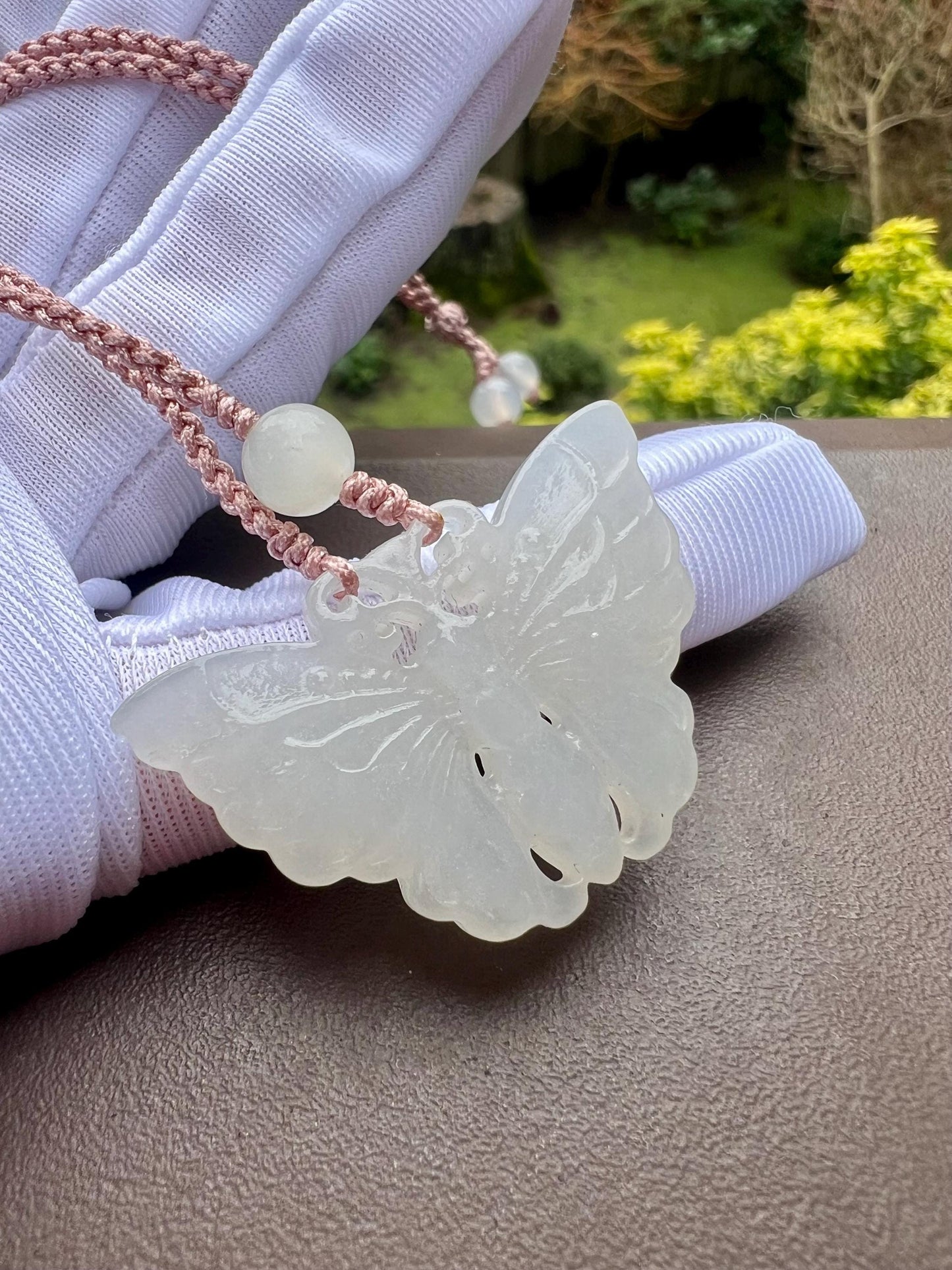 Certified Natural hetian jade Qinghai icy Nephrite 3D Carved butterfly /white nephrite butterfly pendant necklace天然和田玉青海白玉/粉白立体雕刻蝴蝶吊坠#0215