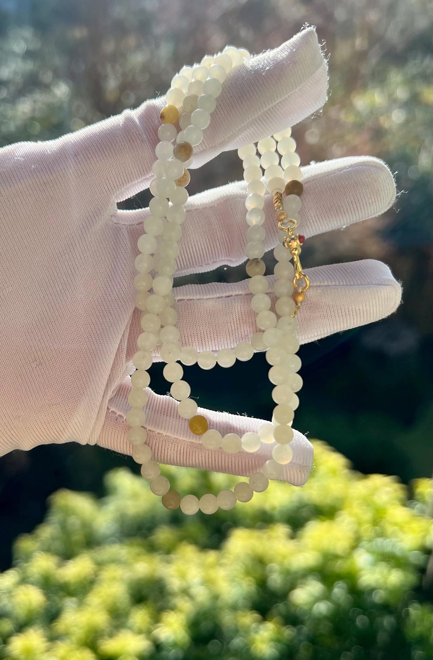 4.5mm Certified natural hetian Jade/Hetian white nephrite pebble beads necklace/天然精品和田玉 和田籽料白玉 项链 万能链 #1684 多颗带皮珠