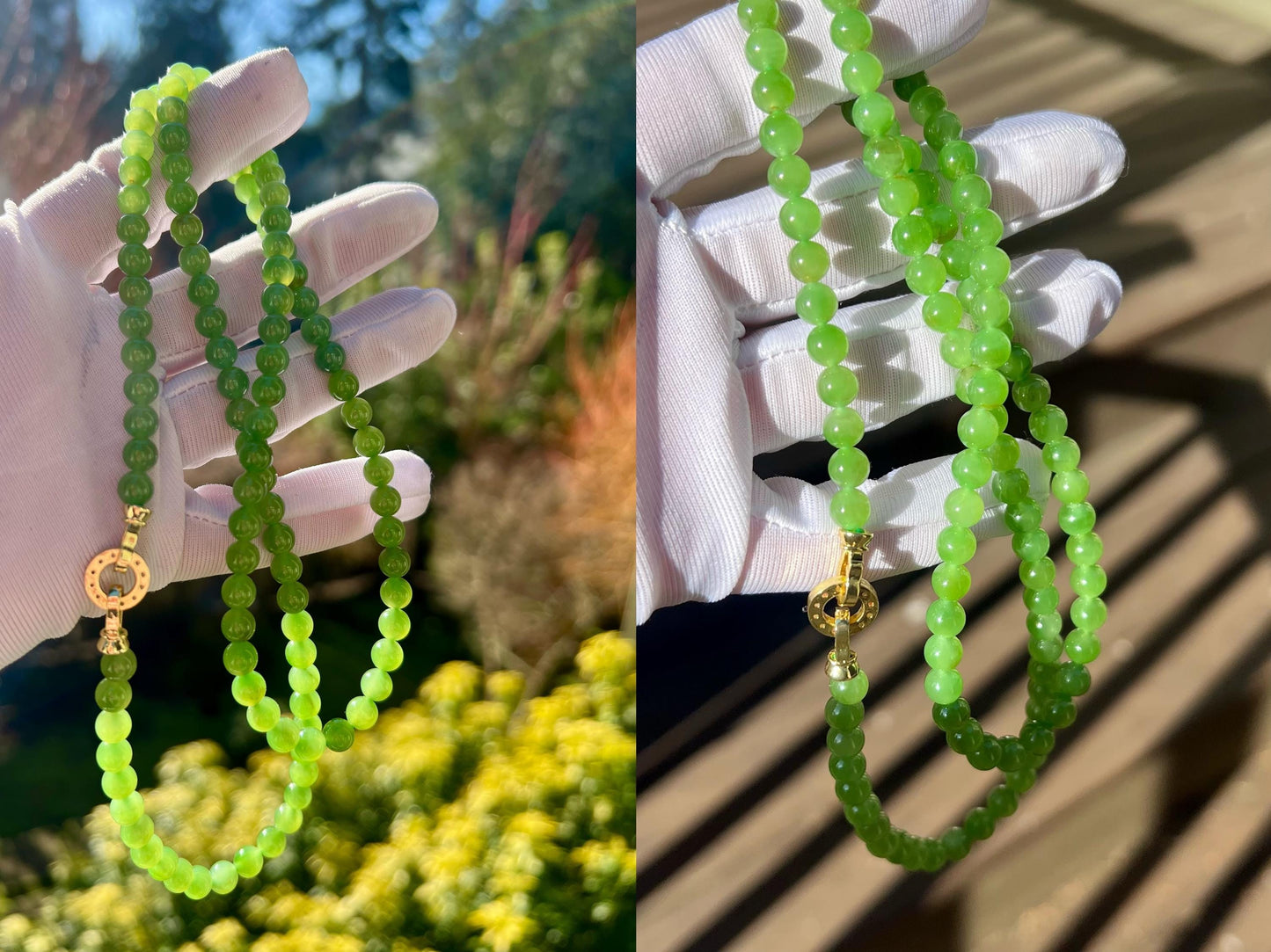 5.8mm Certified natural nephrite green jade/Sierian light apple green nephrite necklace/bracelet/108 beads/天然精品软玉 碧玉项链 108珠项链/手链#0497 嫩苹果绿