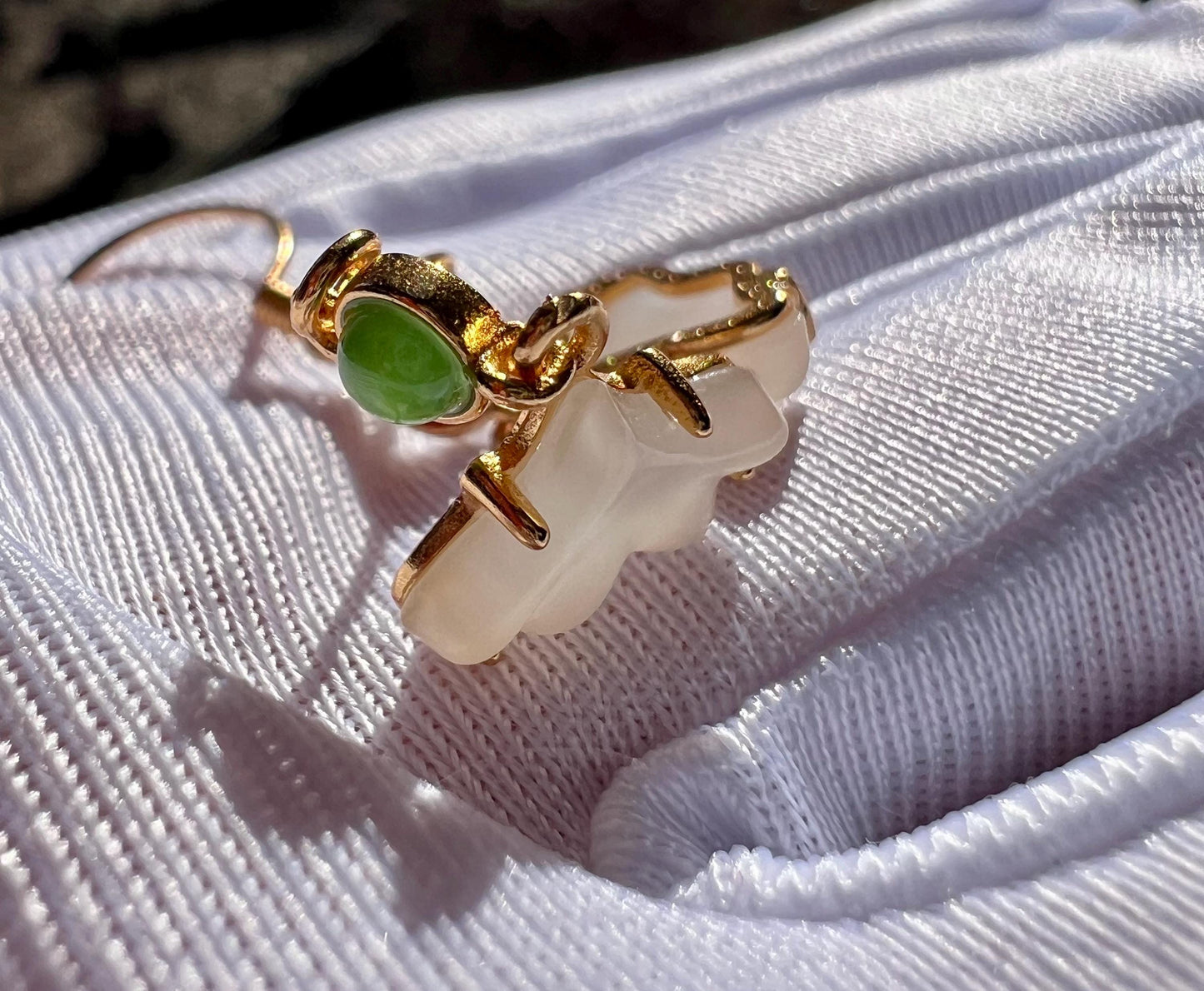 Certified natural jade/green nephrite and lotus Nephrite earrings/Ginkgo Leaf Sterling silver earrings/drop earrings天然软玉 碧玉 藕粉耳钩 银杏叶银耳坠#0386