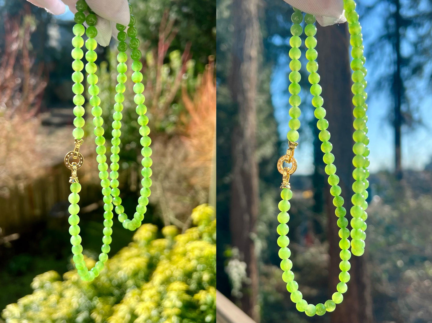 5.8mm Certified natural nephrite green jade/Sierian light apple green nephrite necklace/bracelet/108 beads/天然精品软玉 碧玉项链 108珠项链/手链#0497 嫩苹果绿
