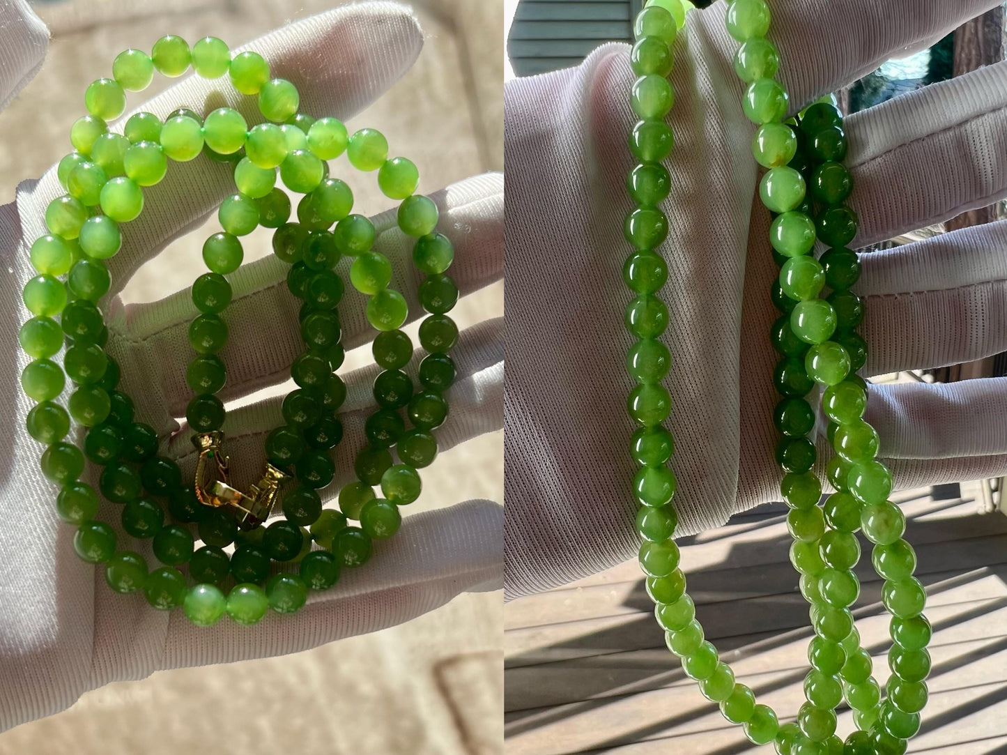 5.8mm Certified natural nephrite green jade/Sierian light apple green nephrite necklace/bracelet/108 beads/天然精品软玉 碧玉项链 108珠项链/手链#0497 嫩苹果绿