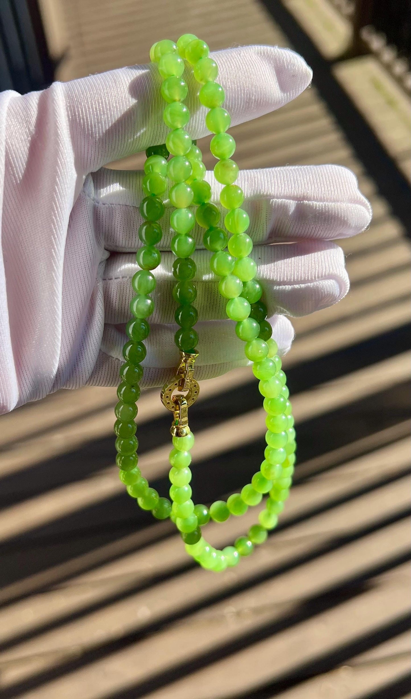 5.8mm Certified natural nephrite green jade/Sierian light apple green nephrite necklace/bracelet/108 beads/天然精品软玉 碧玉项链 108珠项链/手链#0497 嫩苹果绿