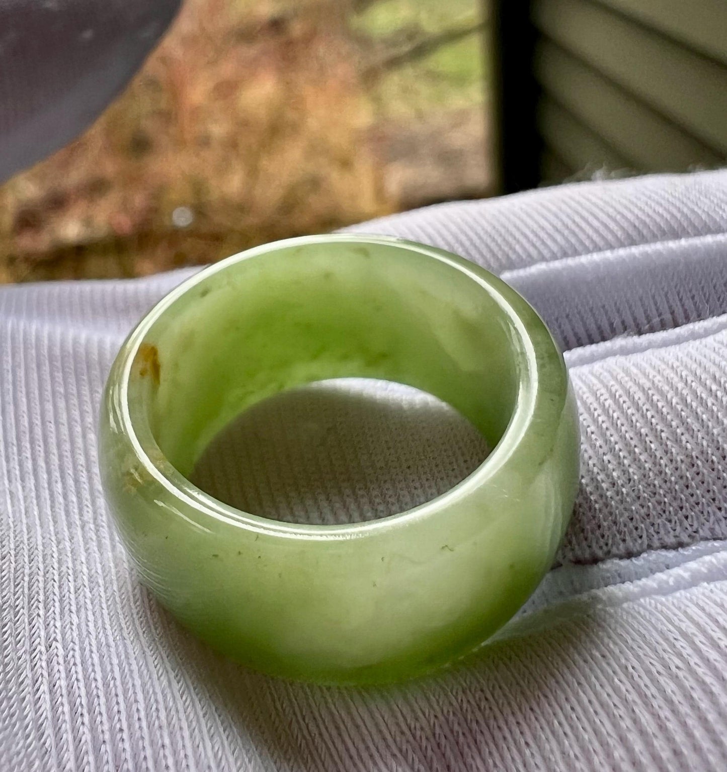 16.9mm Certified natural jade/ Emerald Green Nephrite ring / lucky band ring 天然翠青玉 轮胎圈指环 扳指 戒圈#0861 US size5.5–6