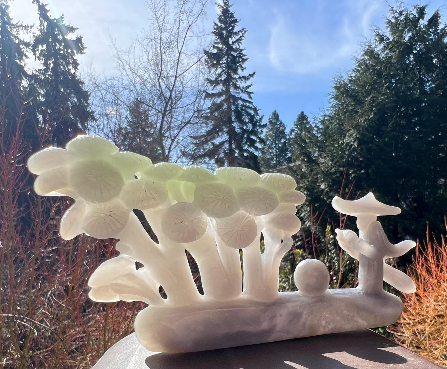 Certified natural nephrite ornament/Incense holder/Purple green and white tri-color nephrite天然软玉 青海翠青玉香插 摆件 紫翠白三色玉 /雕刻悟道#0094