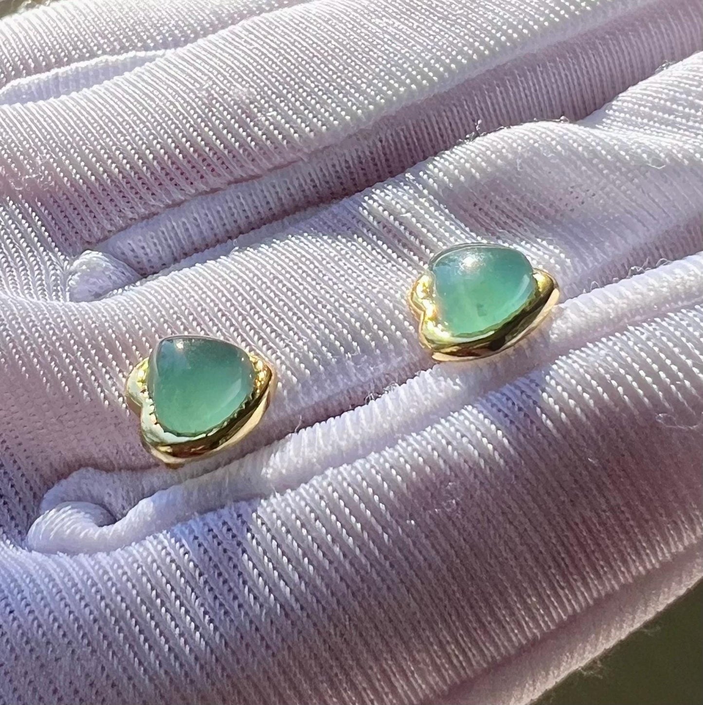 Certified natural Guatemala Grade A Blue Jade / icy blue Jadiete heart shaped stud earrings/S925 天然A货危料蓝水翡翠 爱心 耳环 耳钉 #0135