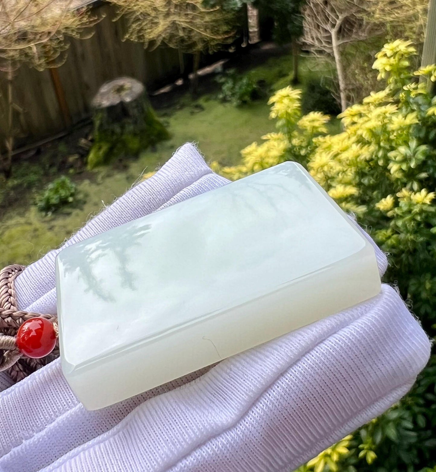 Certified natural jade/ Siberian white nephrite rectangle pendant/safety pendant necklace天然精品软玉 俄料白玉无事牌 吊坠 #8962