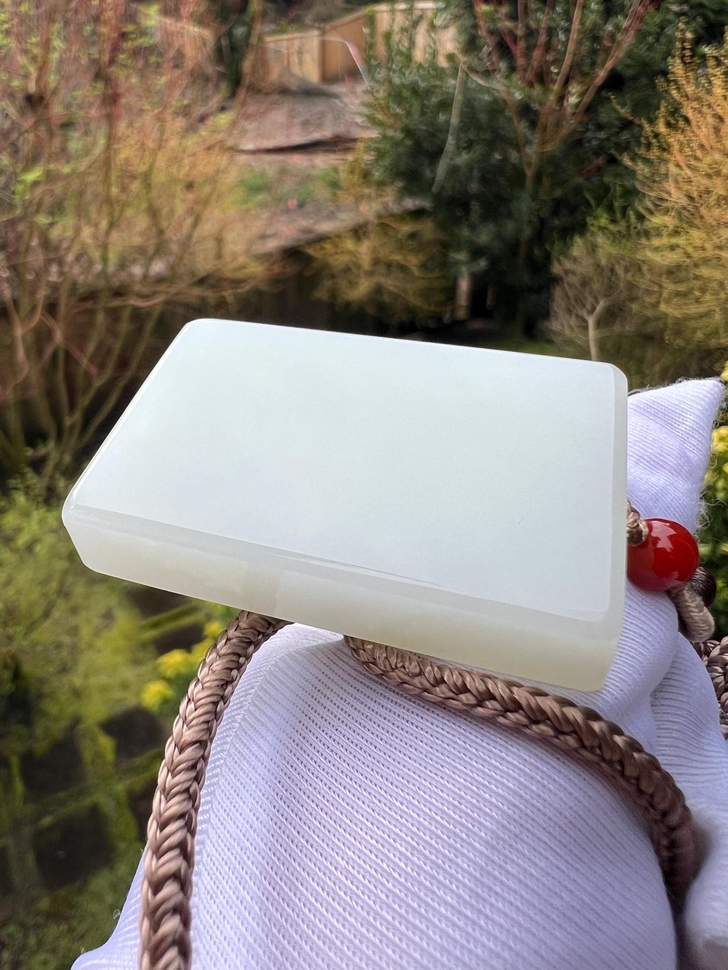 Certified natural jade/ Siberian white nephrite rectangle pendant/safety pendant necklace天然精品软玉 俄料白玉无事牌 吊坠 #8962