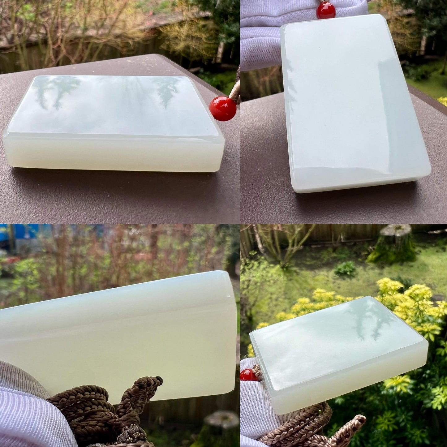 Certified natural jade/ Siberian white nephrite rectangle pendant/safety pendant necklace天然精品软玉 俄料白玉无事牌 吊坠 #8962