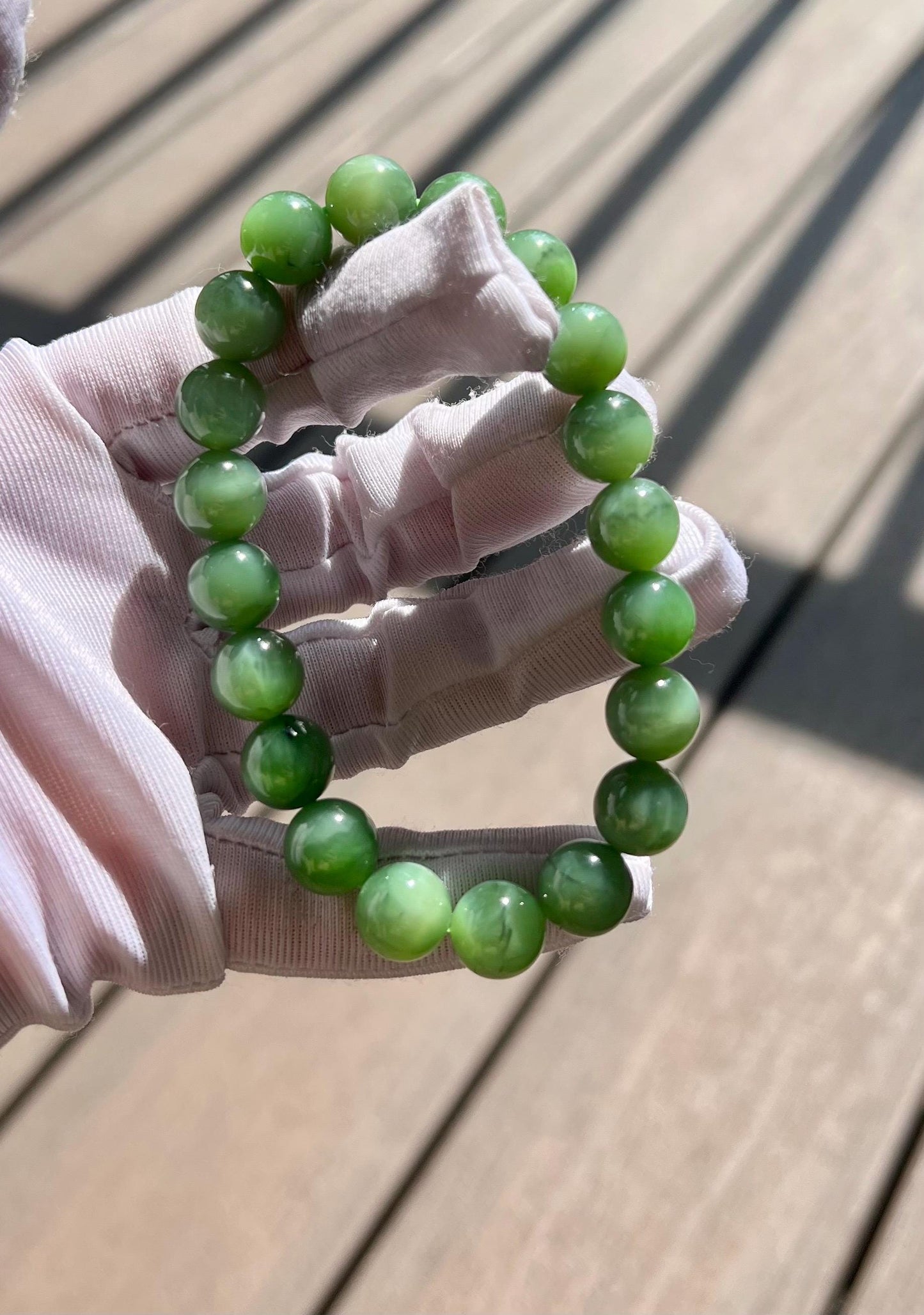 10mm Certified natural nephrite green jade/vivid chatoyant bluish green nephrite Bracelet天然软玉 碧玉手串 粉青 鲜活猫眼#4170
