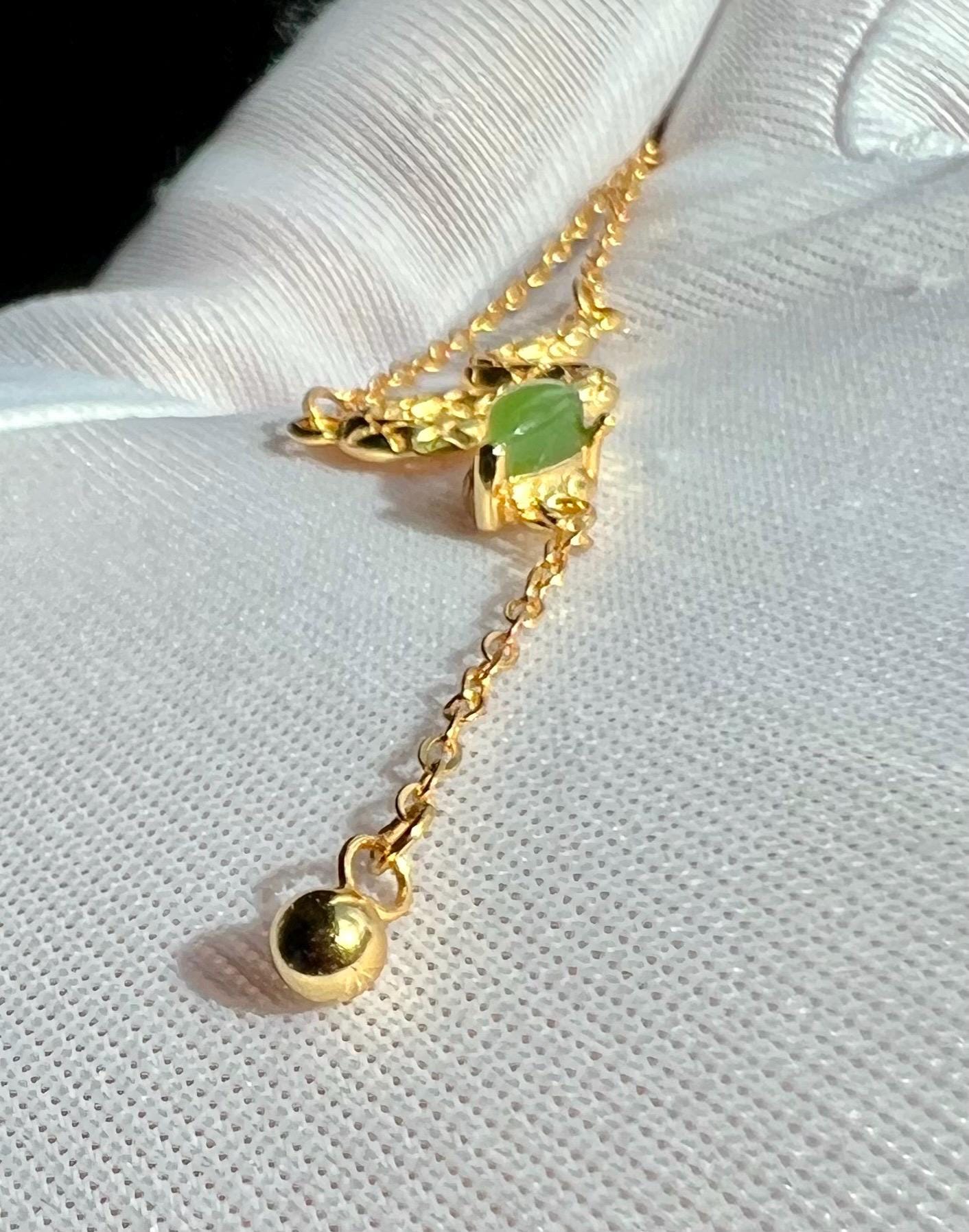 Certified natural nephrite green jade/ sterling silver snake shaped necklace 天然软玉 碧玉果阳绿 镶嵌 项链 蛇形纯银 项链 #0395