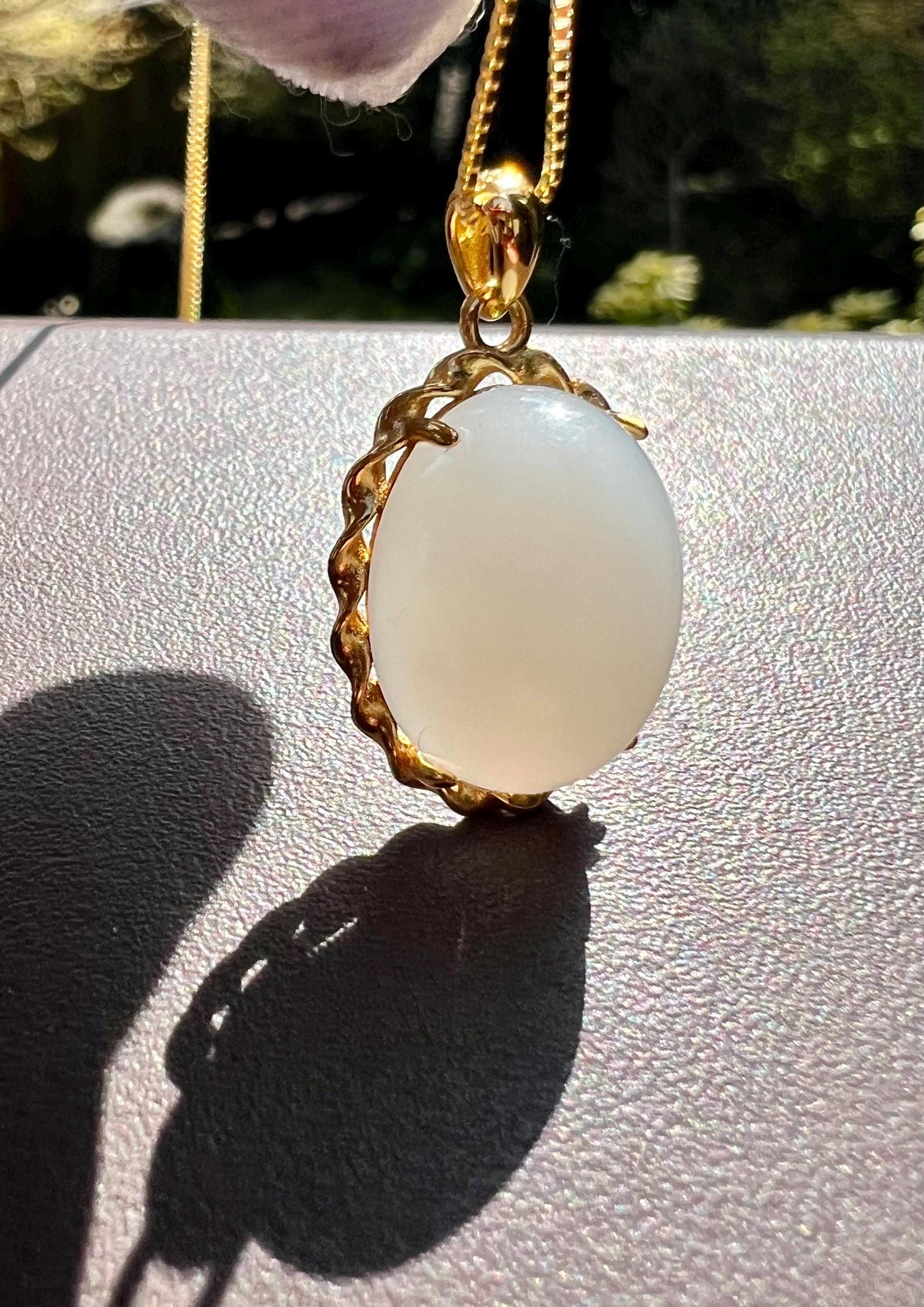 Certified natural nephrite oval pendant /white nephrite pendant Inlaid sterling silver/necklace 天然白玉蛋面吊坠 纯银镶嵌#0372