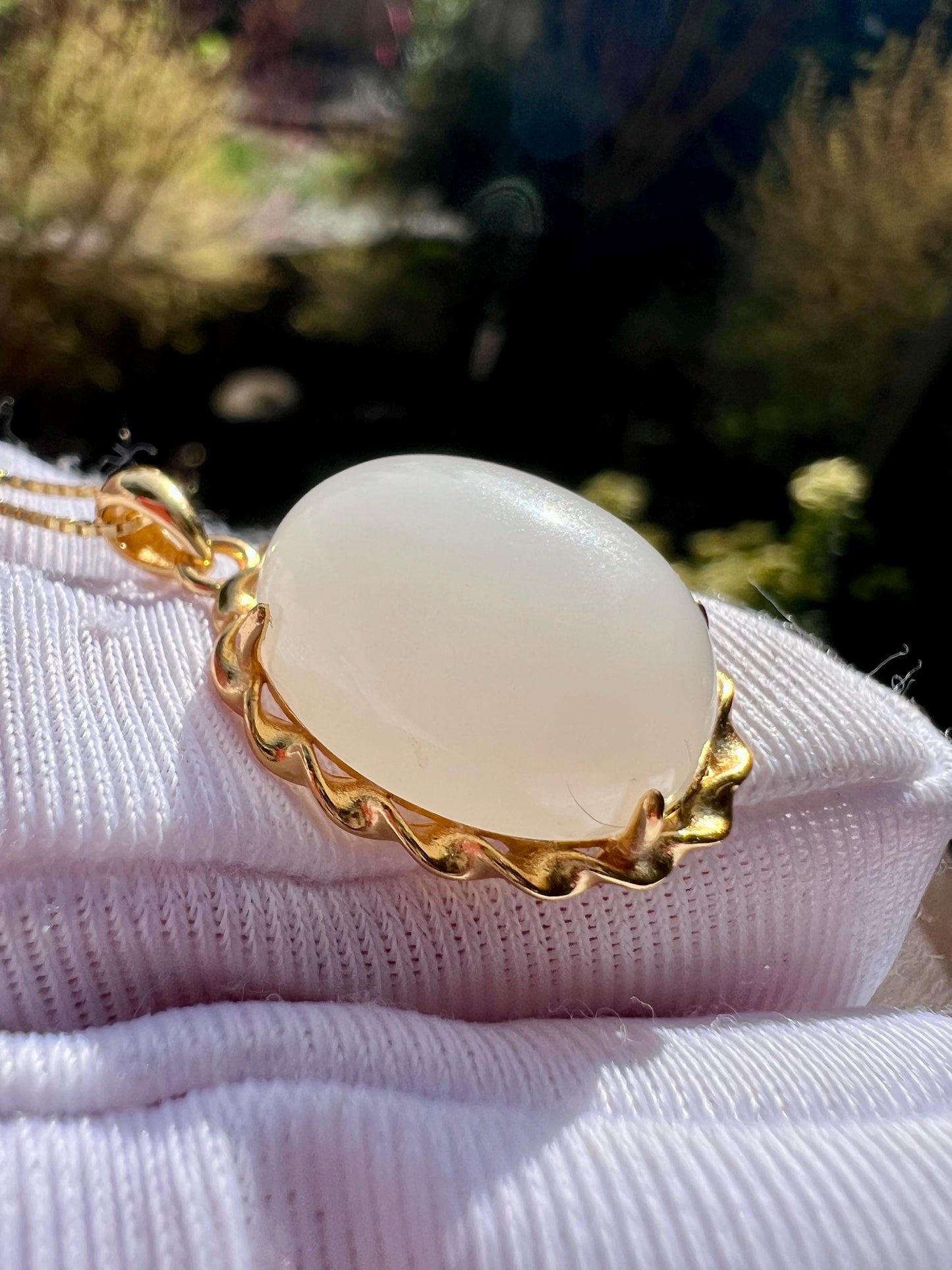 Certified natural nephrite oval pendant /white nephrite pendant Inlaid sterling silver/necklace 天然白玉蛋面吊坠 纯银镶嵌#0372