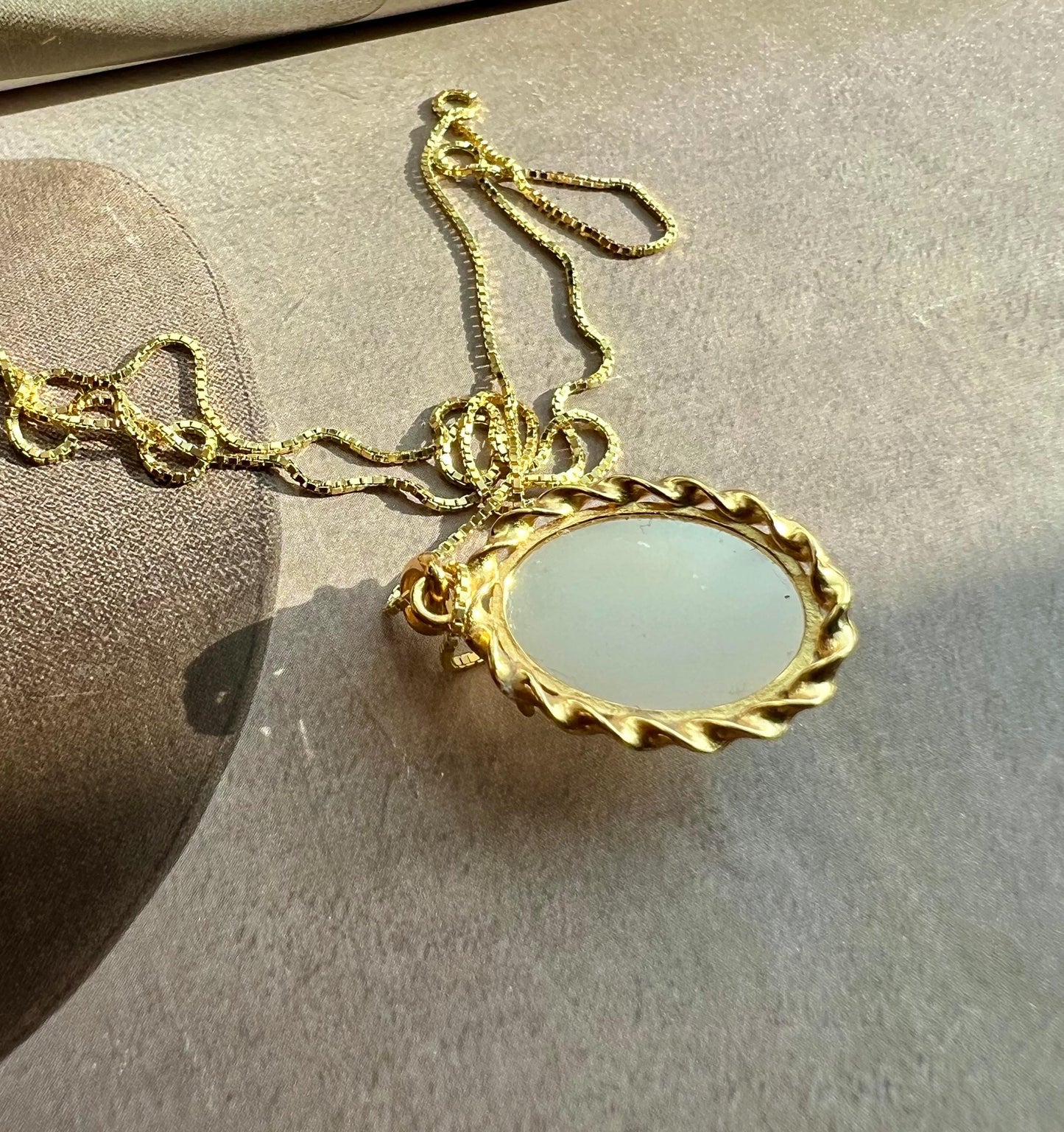 Certified natural nephrite oval pendant /white nephrite pendant Inlaid sterling silver/necklace 天然白玉蛋面吊坠 纯银镶嵌#0372