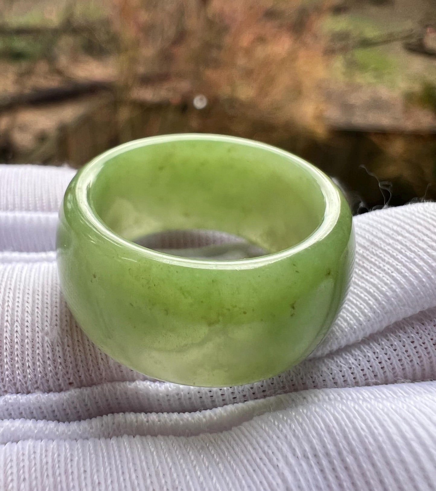 16.9mm Certified natural jade/ Emerald Green Nephrite ring / lucky band ring 天然翠青玉 轮胎圈指环 扳指 戒圈#0861 US size5.5–6
