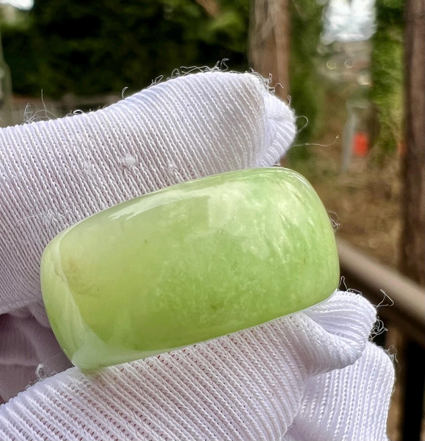 16.9mm Certified natural jade/ Emerald Green Nephrite ring / lucky band ring 天然翠青玉 轮胎圈指环 扳指 戒圈#0861 US size5.5–6