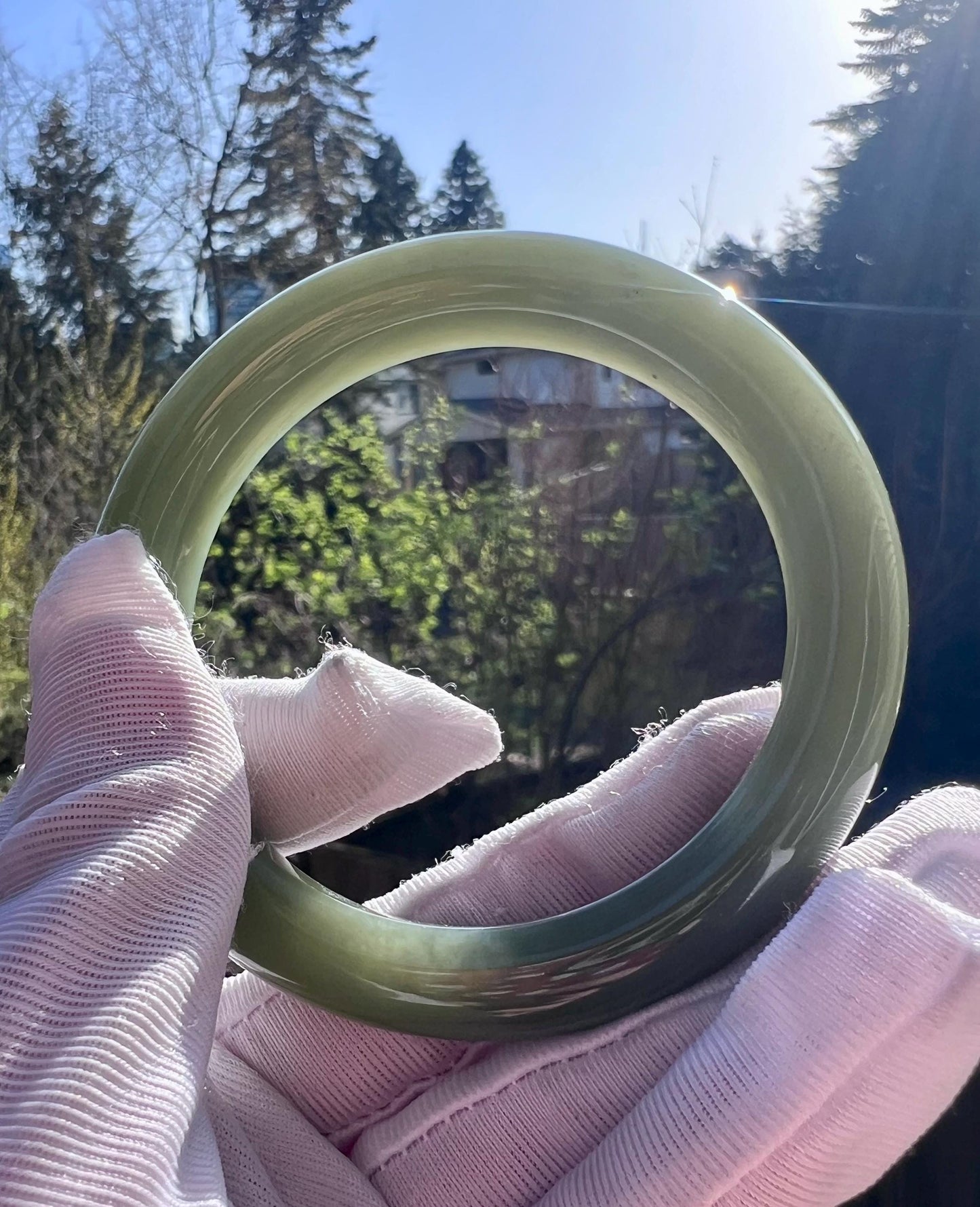 54.8mm Certified natural nephrite bracelet/greenish blue Nephrite bangle/天然软玉 青玉手镯 蓝青玉带糖 正圈手镯 平安镯 #0792 油润