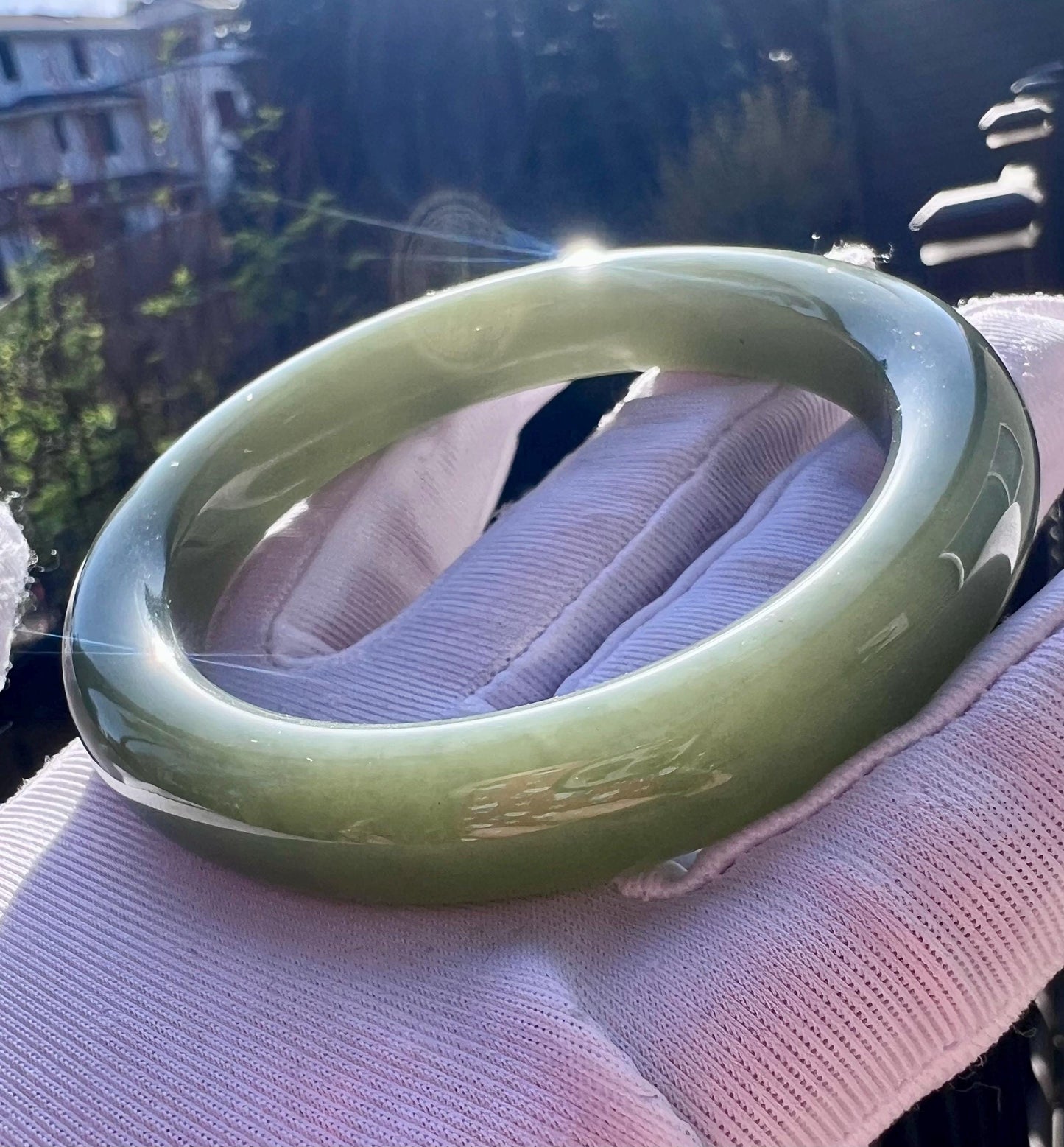 54.8mm Certified natural nephrite bracelet/greenish blue Nephrite bangle/天然软玉 青玉手镯 蓝青玉带糖 正圈手镯 平安镯 #0792 油润
