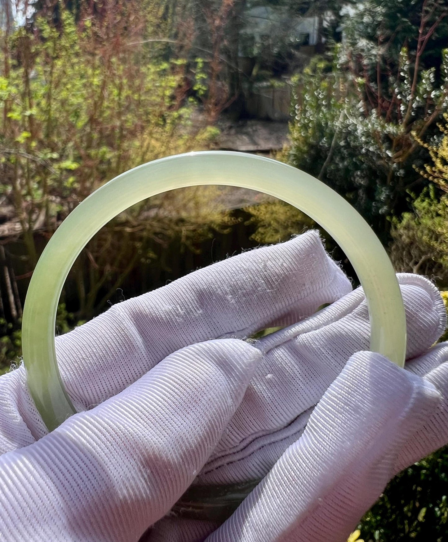 54.3mm Certified natural icy light green with emerald green nephrite Bangle 天然晴水玉带翠 细圆条手镯 美人条 冰润起莹光 #0757 叮当镯