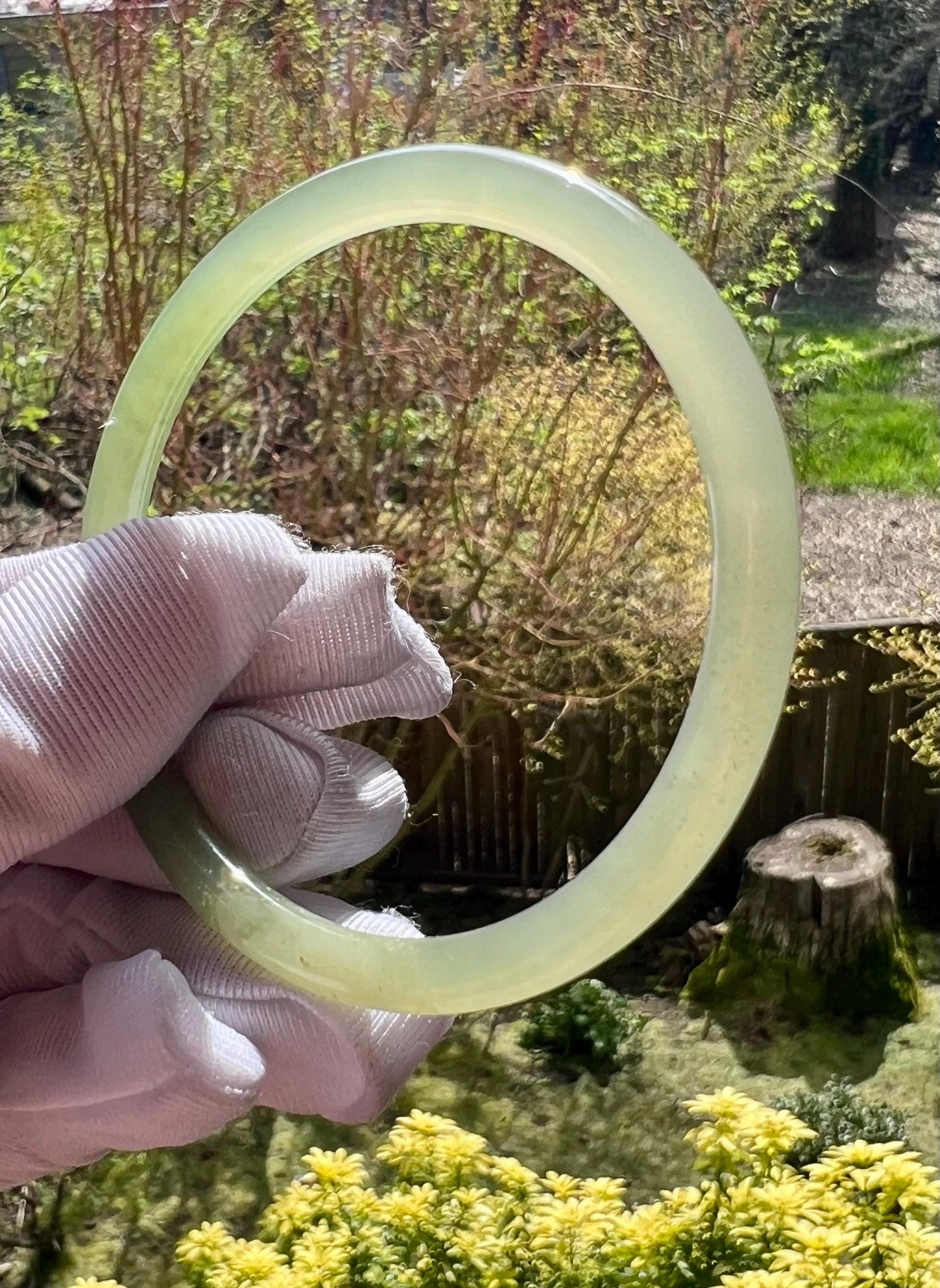 54.3mm Certified natural icy light green with emerald green nephrite Bangle 天然晴水玉带翠 细圆条手镯 美人条 冰润起莹光 #0757 叮当镯