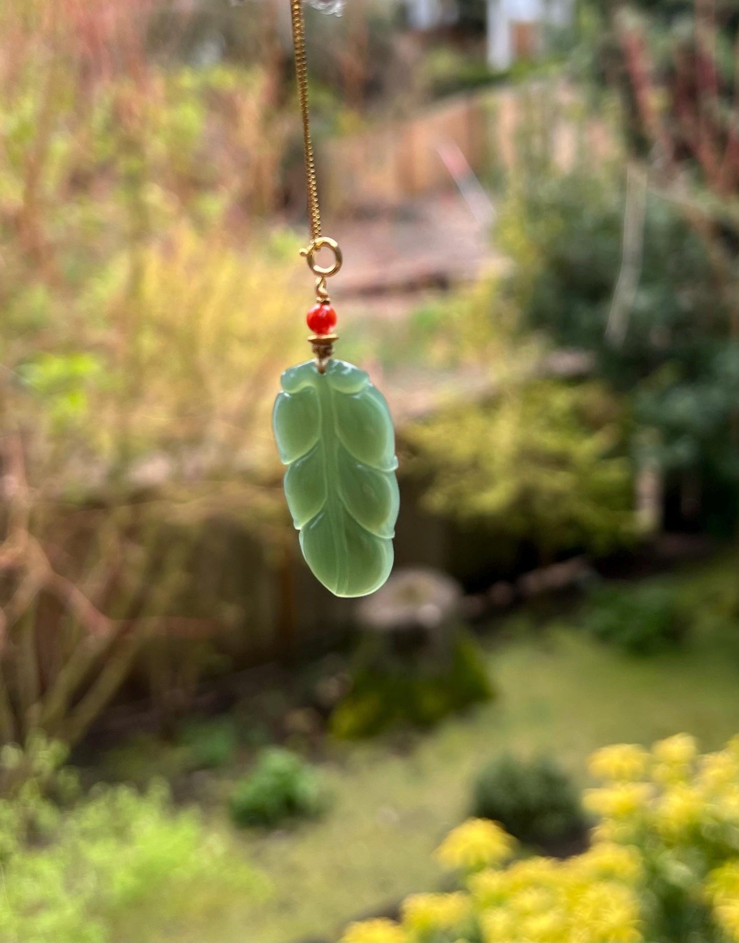 Certified natural nephrite green jade/medium bluish green nephrite leaf pendant/ S925 necklace天然碧玉 夹层料 粉青叶子吊坠#4950 一夜暴富