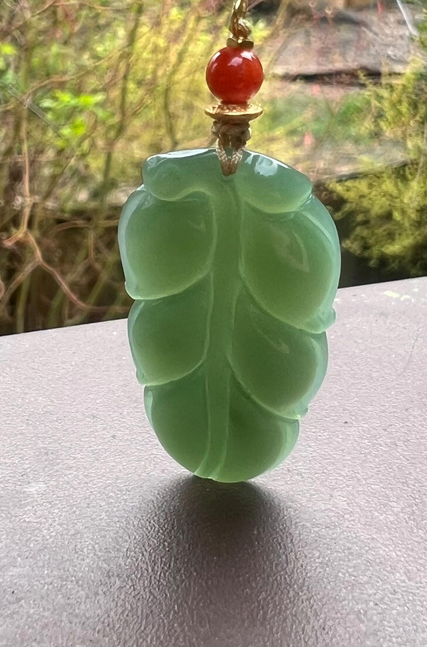 Certified natural nephrite green jade/medium bluish green nephrite leaf pendant/ S925 necklace天然碧玉 夹层料 粉青叶子吊坠#4950 一夜暴富