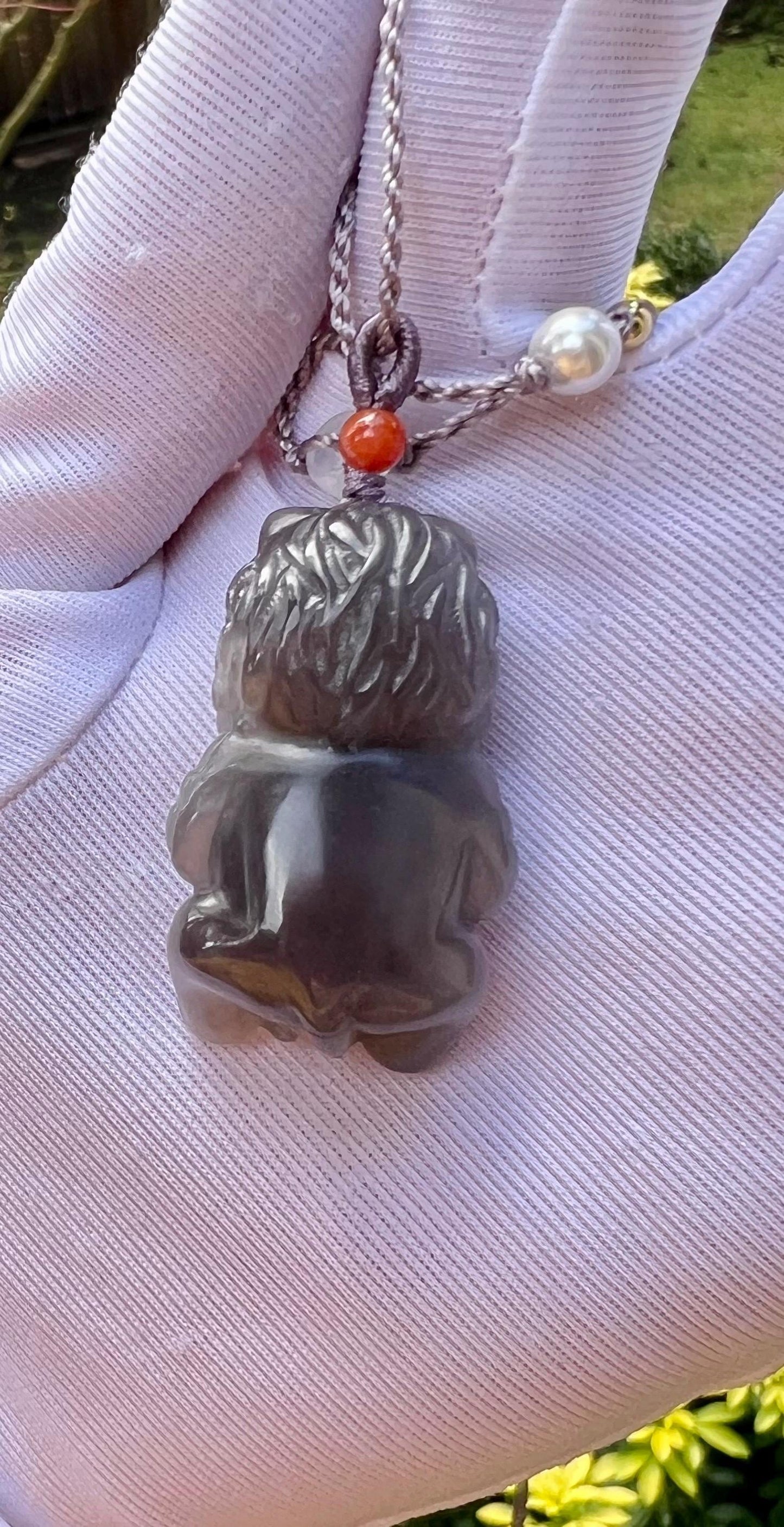 Certified natural jade/Purple nephrite carved Lion/ purple nephrite Lion pendant necklace天然冰紫玉吊坠 狮子宝宝#7961 冰糯紫