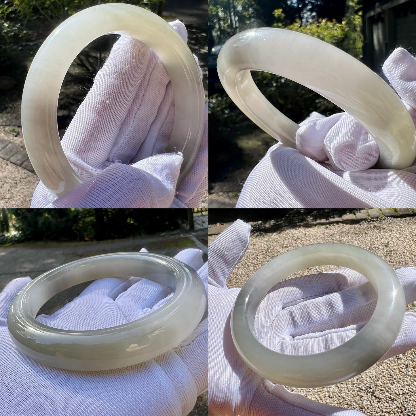 58.5mm Certified natural jade/white purple and green tri-color nephrite bangle/天然精品软玉 钢板老料 白玉烟紫翠青 三色手镯 泥鳅背 平安镯#1763