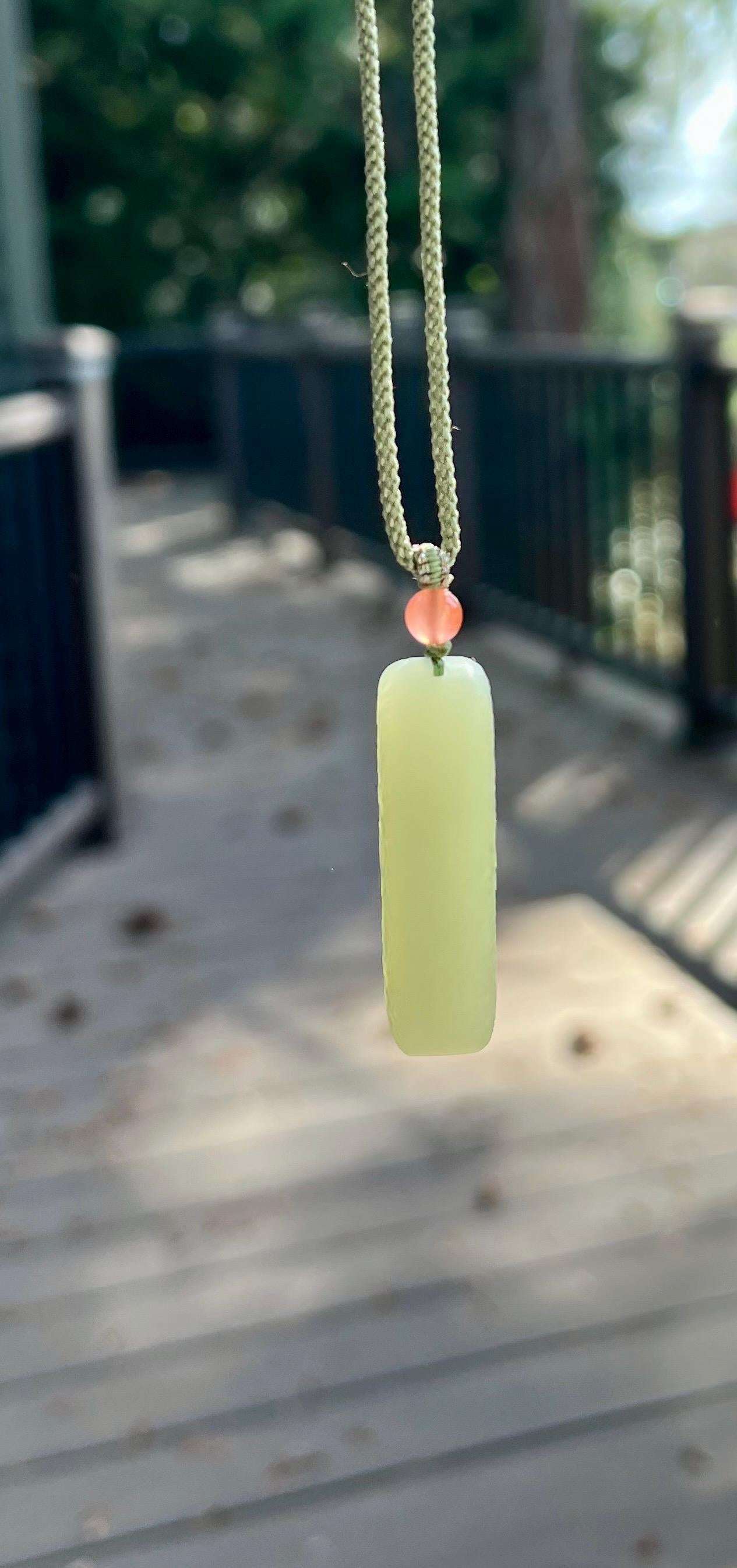 Certified natural jade/ Qingshui nephrite safety pendant necklace/Nothing pendant/matte finish天然晴水无事牌 平安喜乐 好运常伴 #1572 祥云如意纹