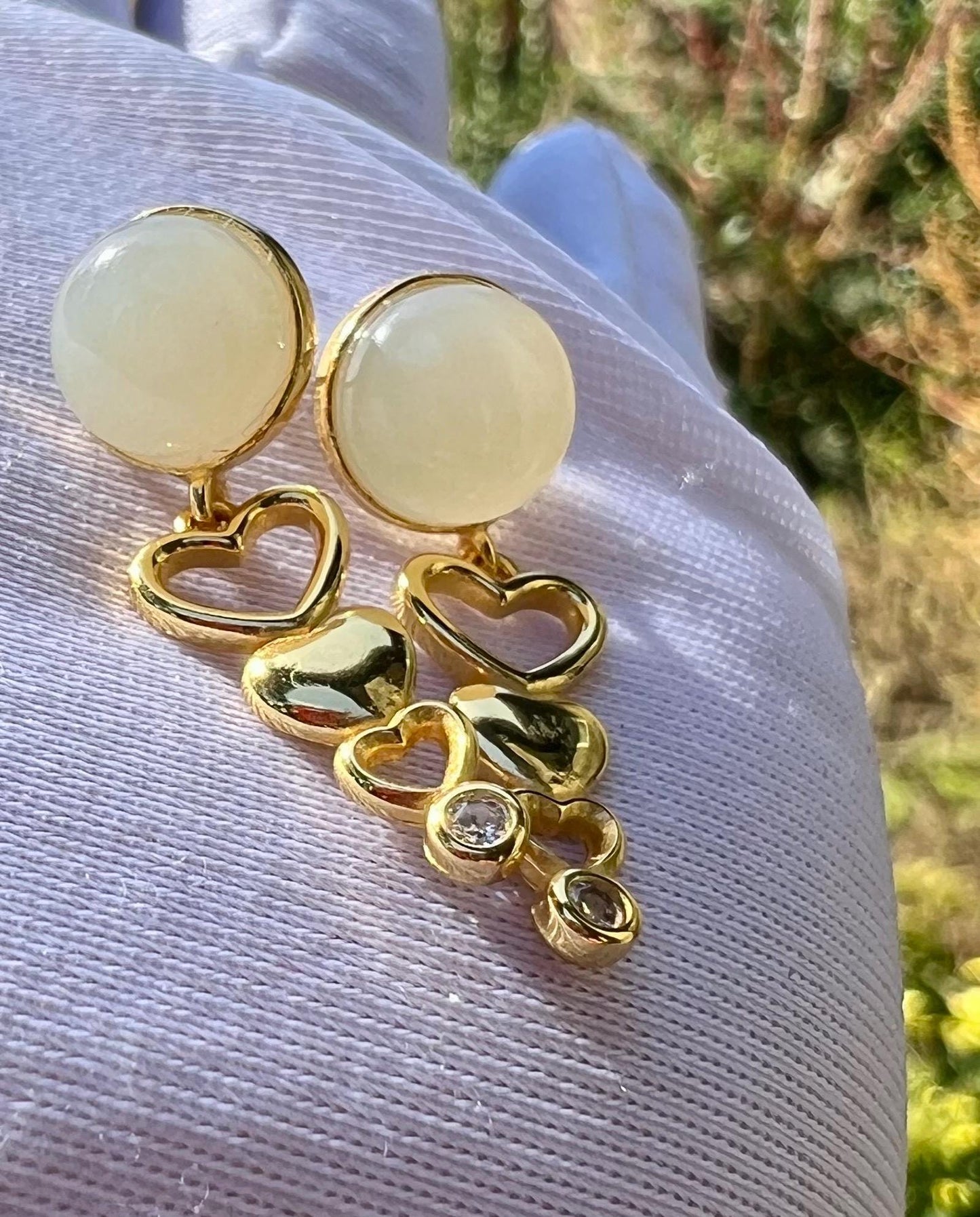 Certified natural jade/ honey water Nephrite earrings/ Sterling silver /round shape nephrite drop earrings 天然 蜂蜜水色软玉耳环 耳钉 耳坠 纯银#3671