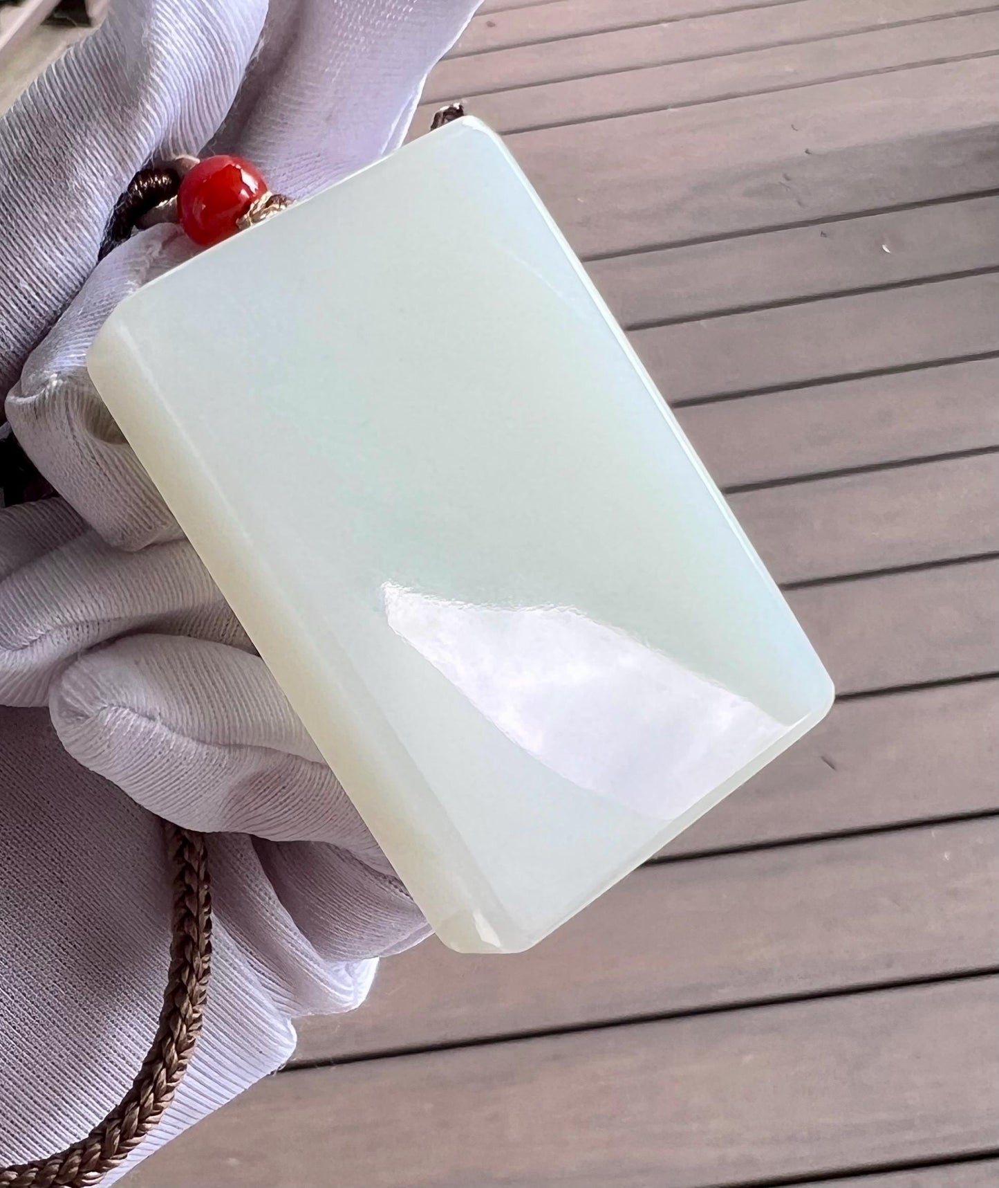 Certified natural jade/ Siberian white nephrite rectangle pendant/safety pendant necklace天然精品软玉 俄料白玉无事牌 吊坠 #8962