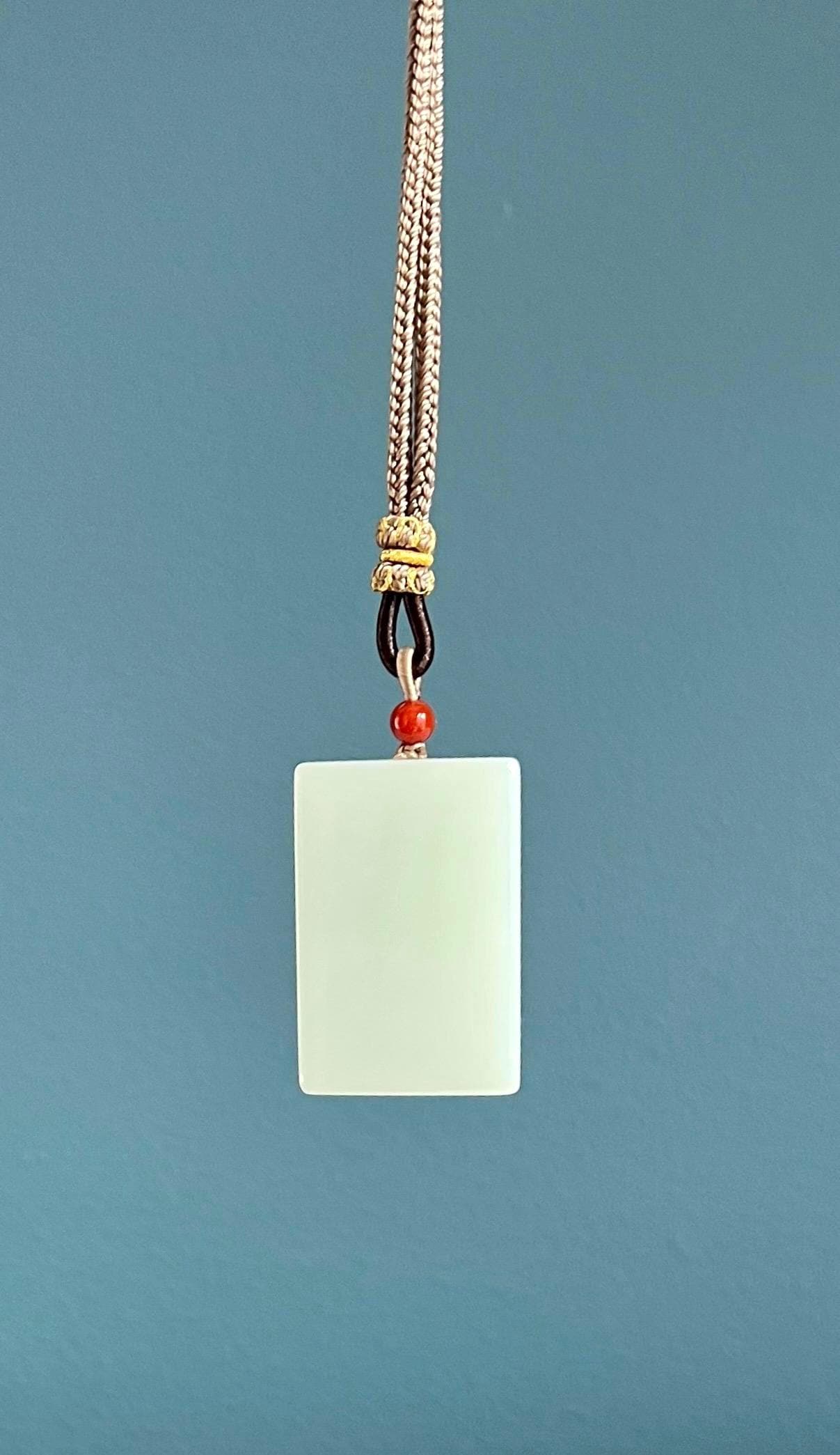 Certified natural jade/ Siberian white nephrite rectangle pendant/safety pendant necklace天然精品软玉 俄料白玉无事牌 吊坠 #8962