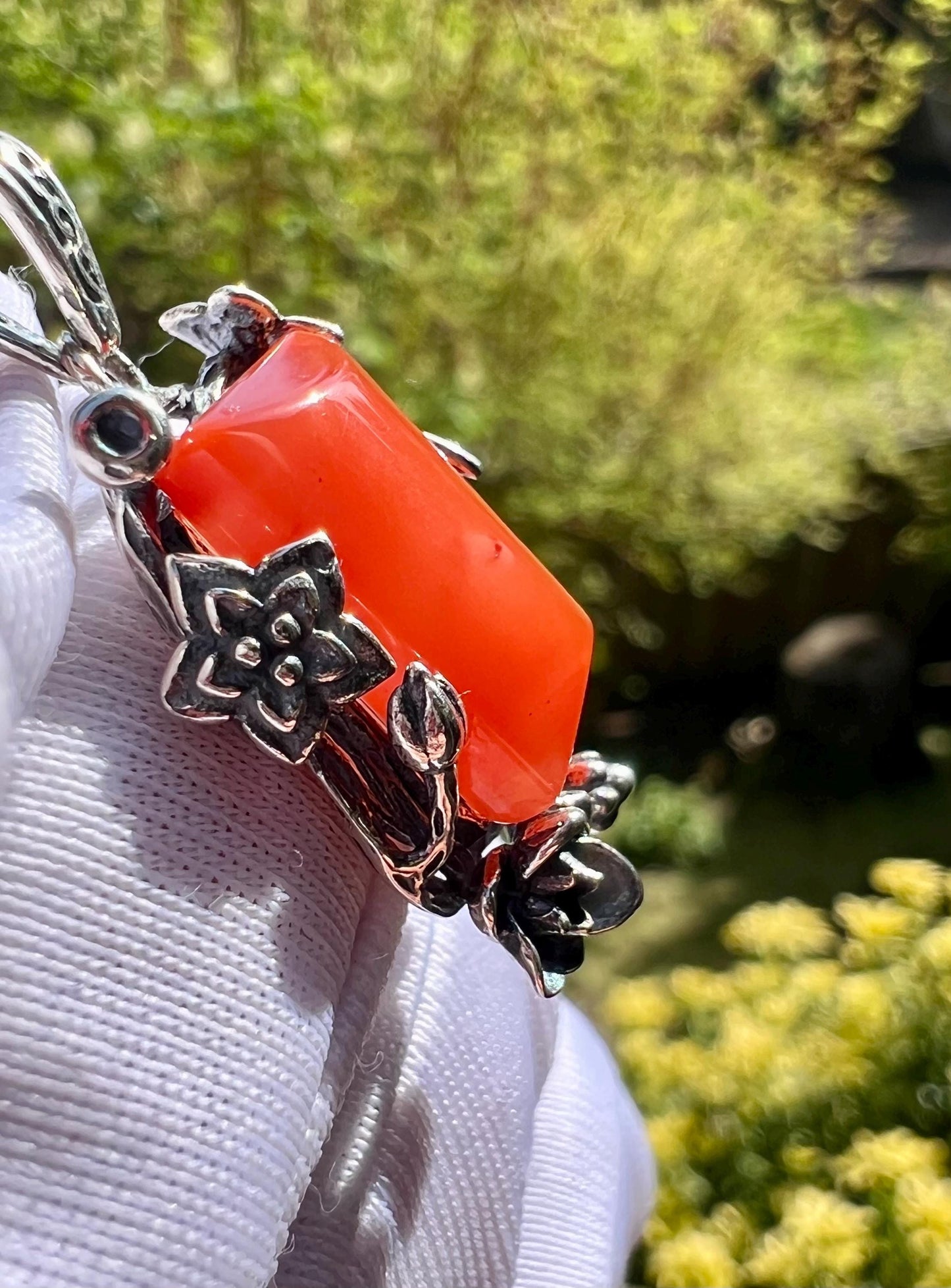 Nanhong Agate Sterling Silver Necklace: Natural Sichuan Red Pendant #0298