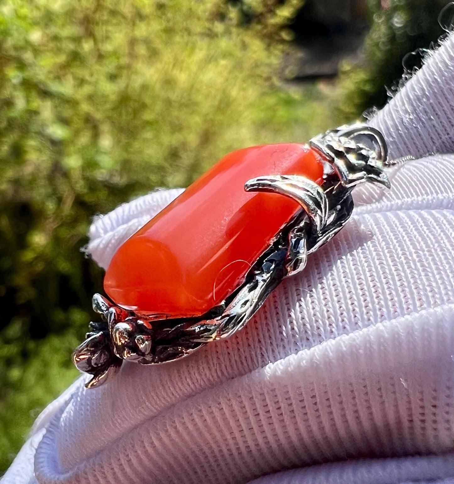 Nanhong Agate Sterling Silver Necklace: Natural Sichuan Red Pendant #0298