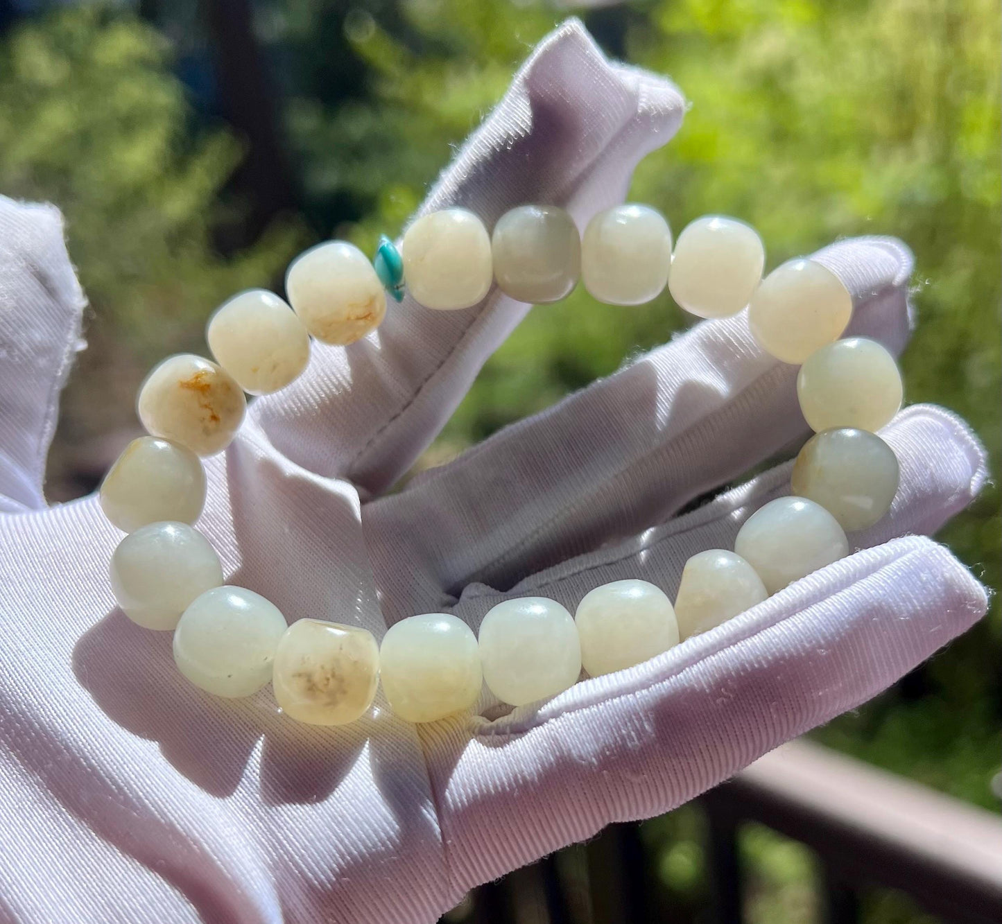 Certified natural jade white Nephrite bracelet/ warm whitebarrel beads 天然籽料白玉 手串 暖白#7288