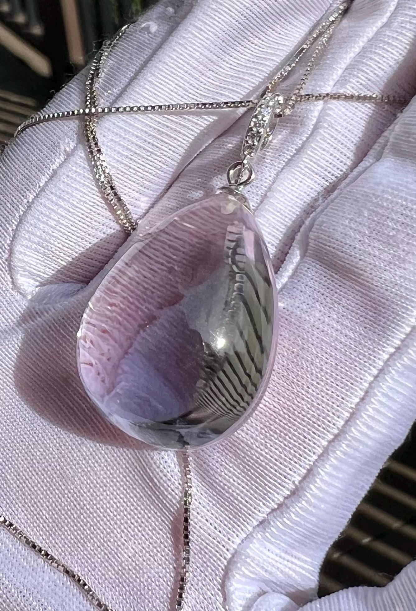 Natural Amethyst teardrop Pendant/Untreated high clarity Purple Amethyst pendant necklace/S925 天然精品 玻璃体紫水晶 水滴吊坠 纯银万能扣 纯银项链#1638