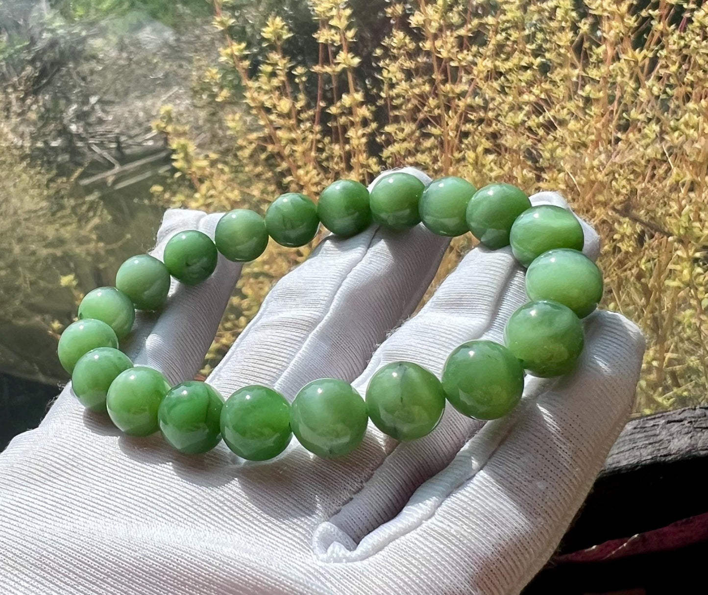 10mm Certified natural nephrite green jade/vivid chatoyant bluish green nephrite Bracelet天然软玉 碧玉手串 粉青 鲜活猫眼#4170