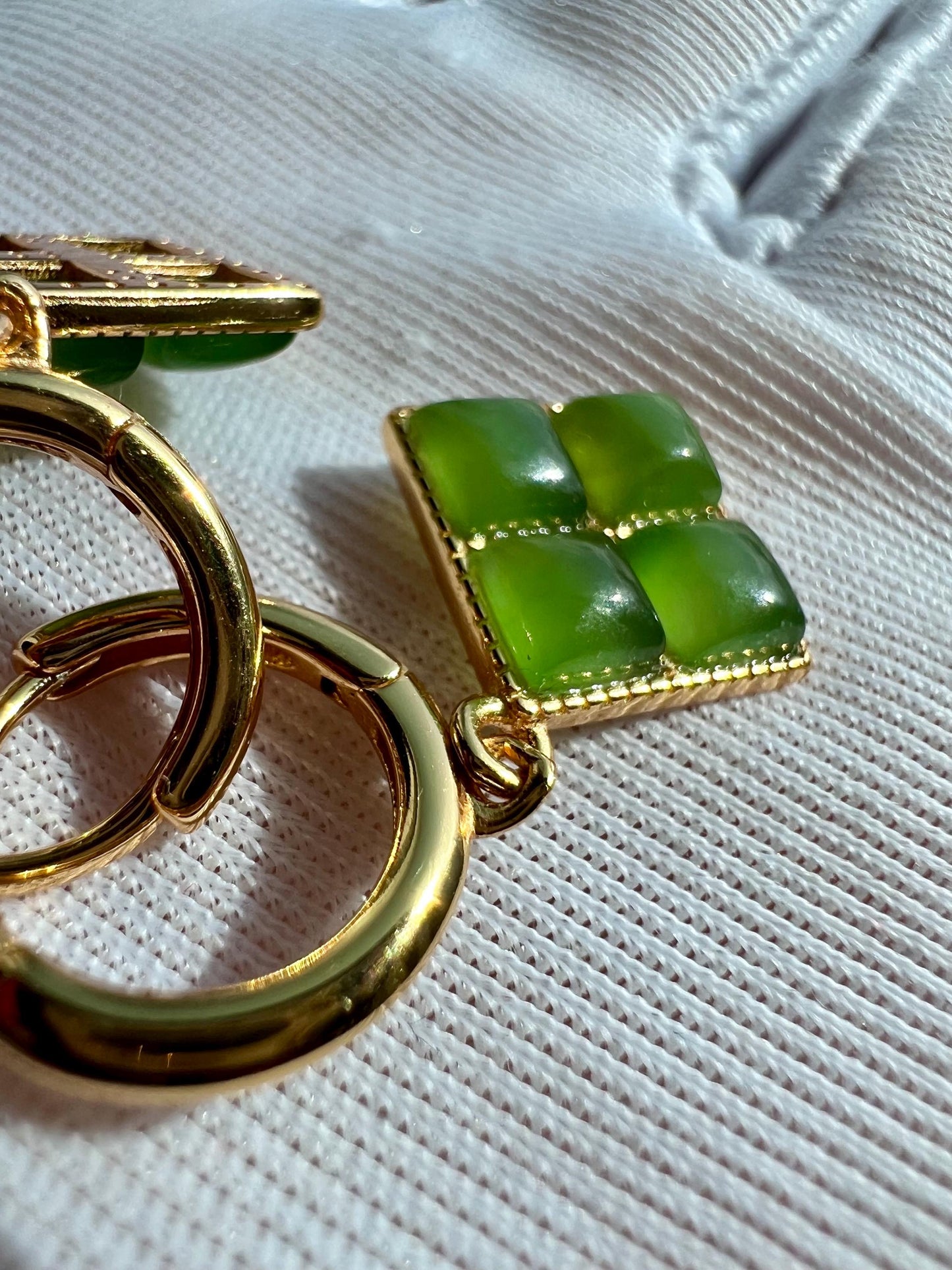 Certified natural nephrite green jade/green nephrite square shape earrings/S925 hoop earrings/drop earrings 天然软玉 碧玉方形耳环 纯银耳扣#0941